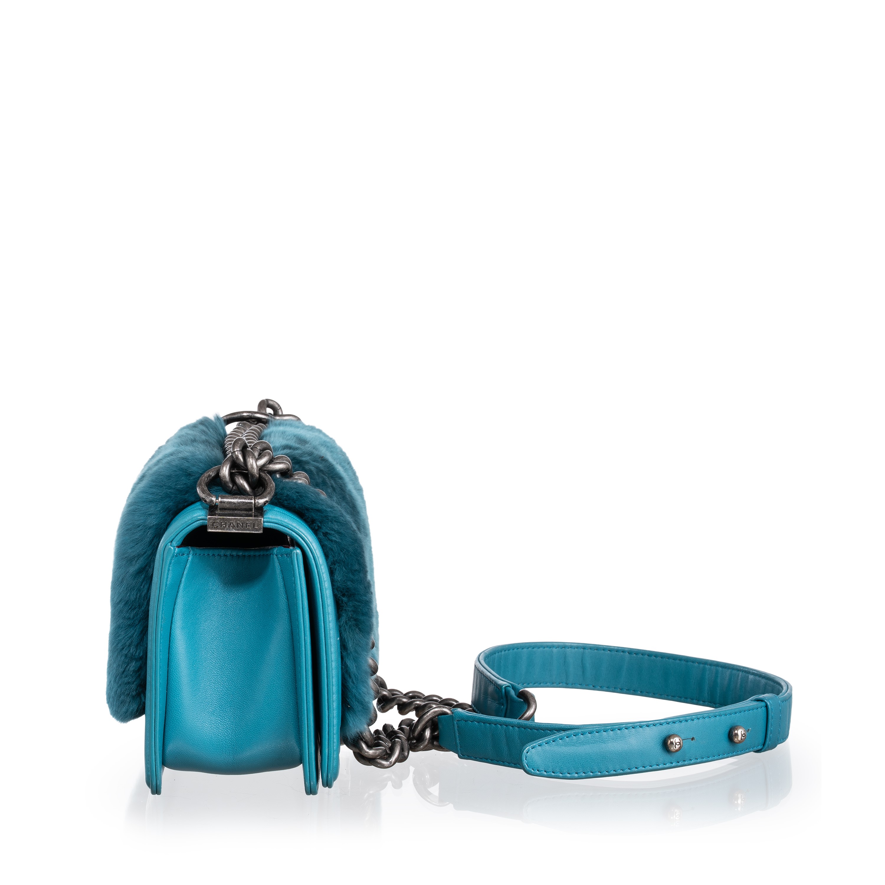 CHANEL BOY SMALL AZZURRA FUR - 2014