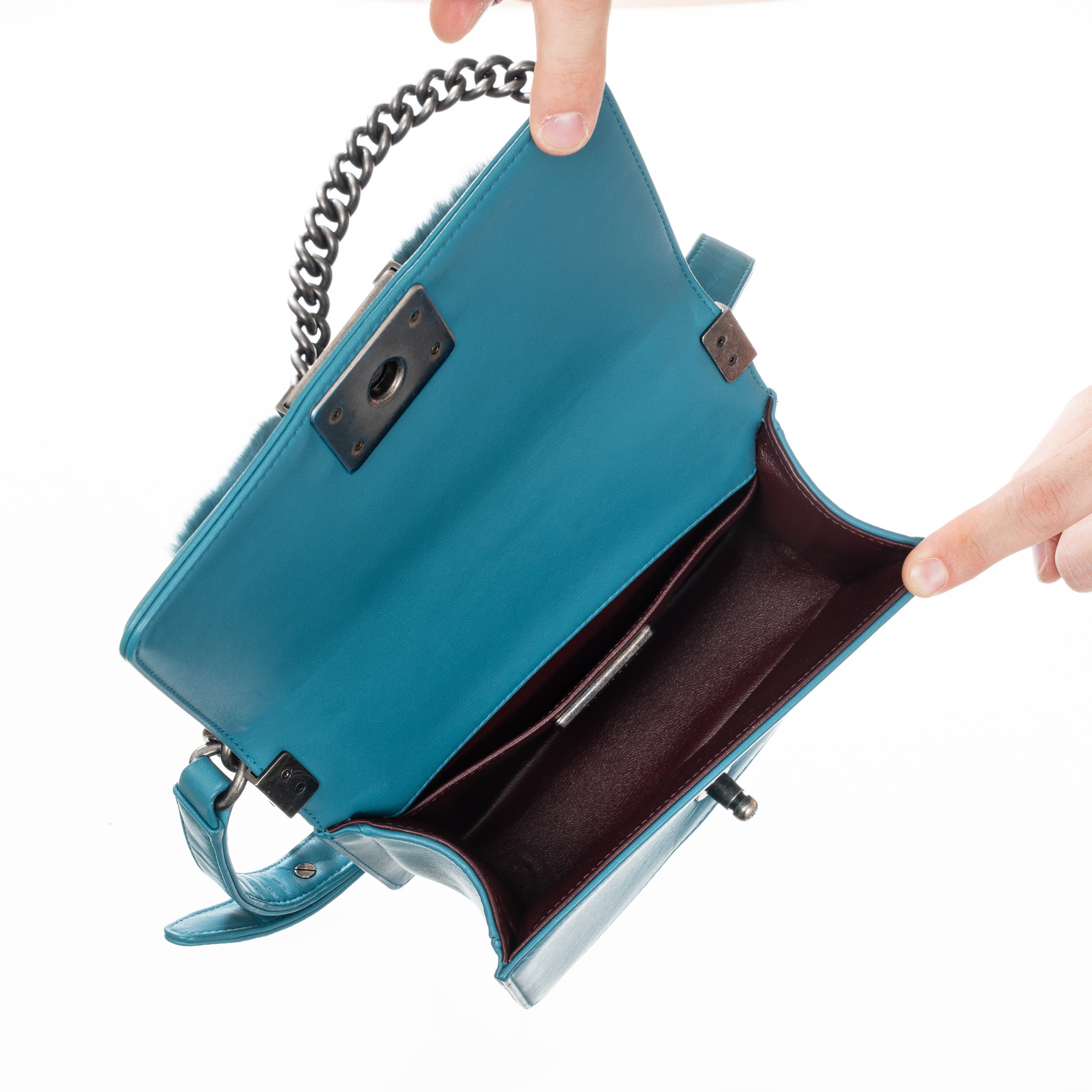 CHANEL BOY SMALL AZZURRA FUR - 2014