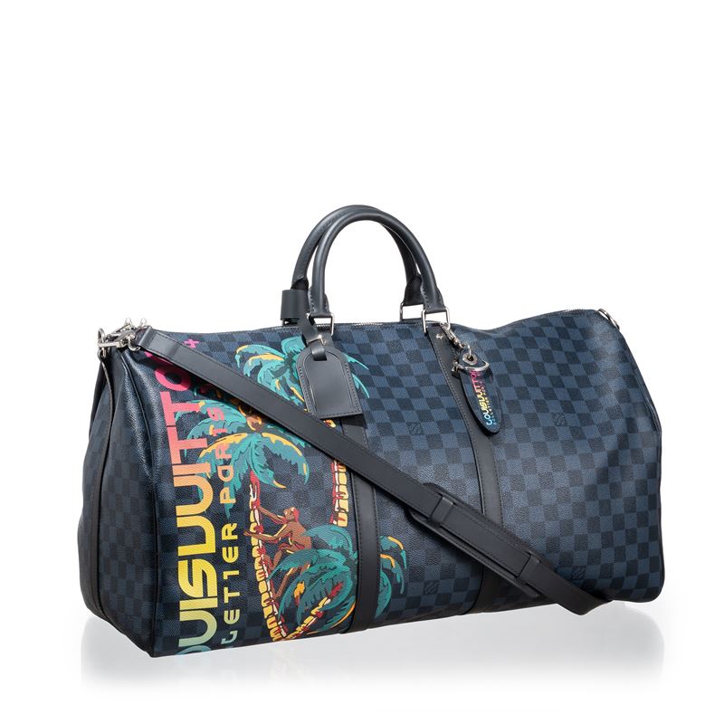 LOUIS VUITTON KEEPALL 55 BANDOULIÈRE DAMIER COBALT LIMITED EDITION JUNGLE - 2018