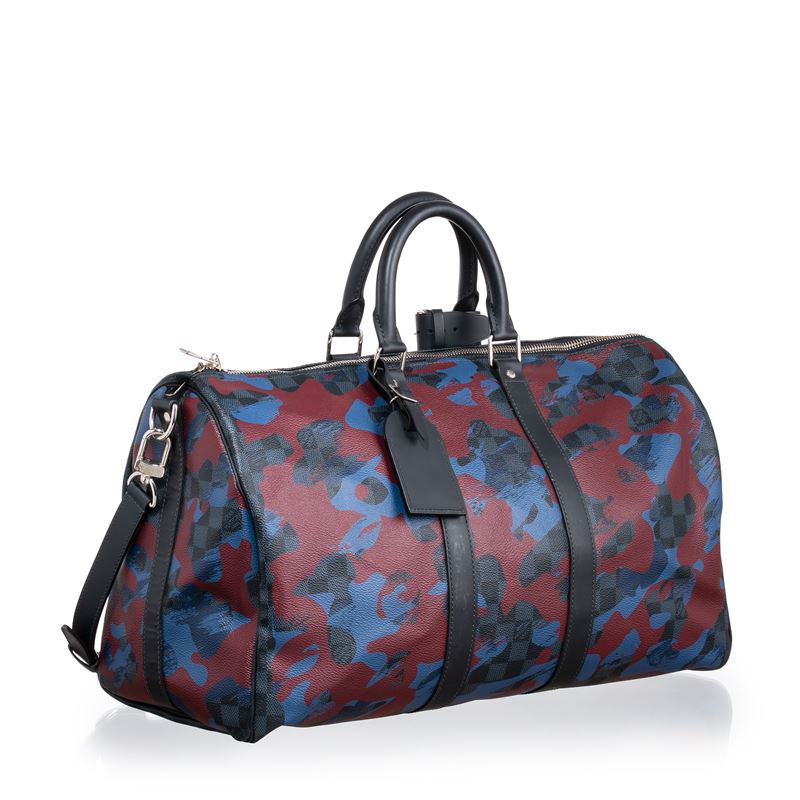LOUIS VUITTON KEEPALL 45 BANDOULIÈRE DAMIER COBALT COATED CANVAS CAMOUFLAGE BORDEAUX