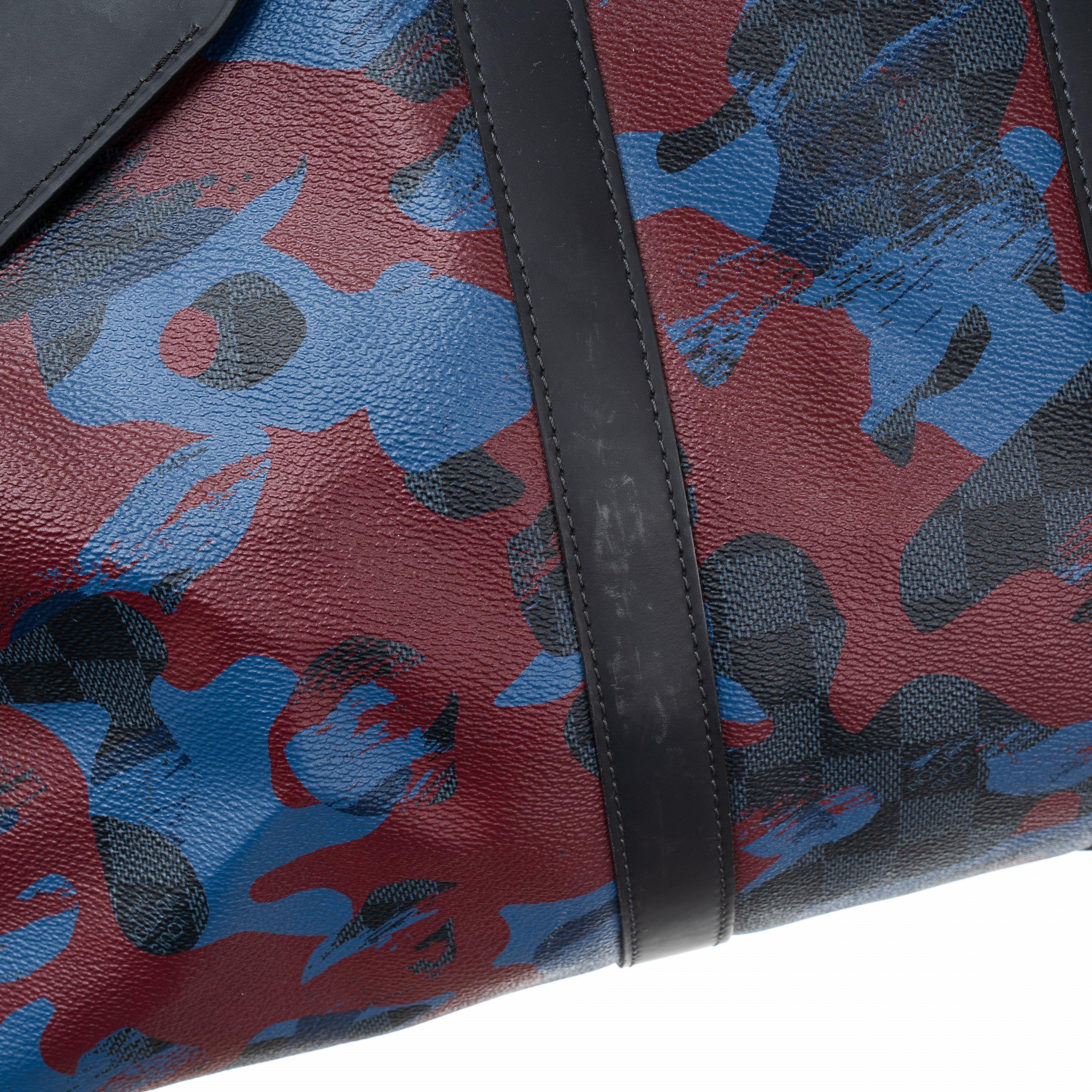 LOUIS VUITTON KEEPALL 45 BANDOULIÈRE DAMIER COBALT COATED CANVAS CAMOUFLAGE BORDEAUX