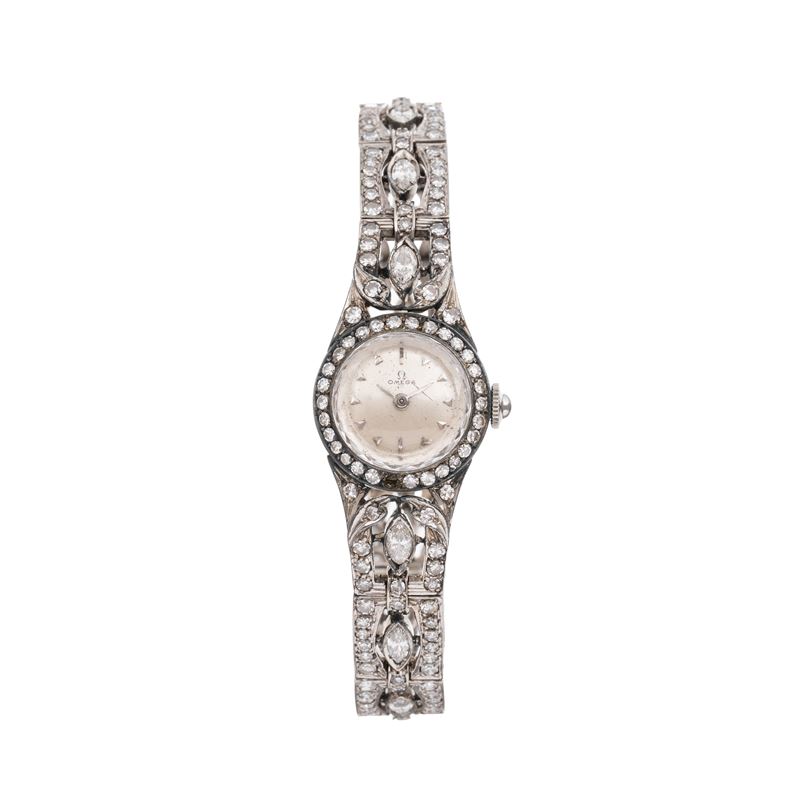 OMEGA - OROLOGIO SOLO TEMPO A CARICA MANUALE IN ORO BIANCO 18KT CON BRACCIALE INTEGRATO IN ORO BI...