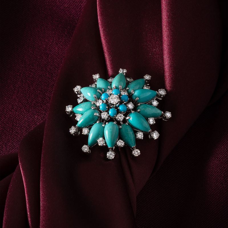 MISSIAGLIA - SPILLA CON TURCHESI E DIAMANTI