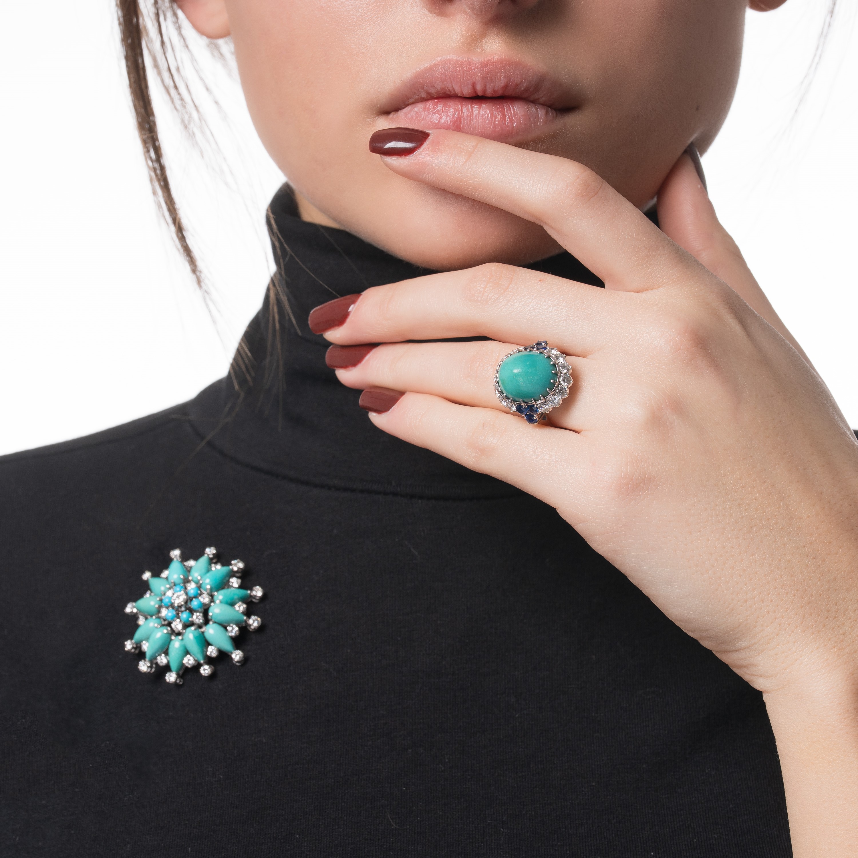 MISSIAGLIA - SPILLA CON TURCHESI E DIAMANTI