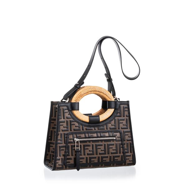 FENDI - FENDI SHOPPING BAG RUNWAY IN PELLE CON STAMPA FF IN RILIEVO