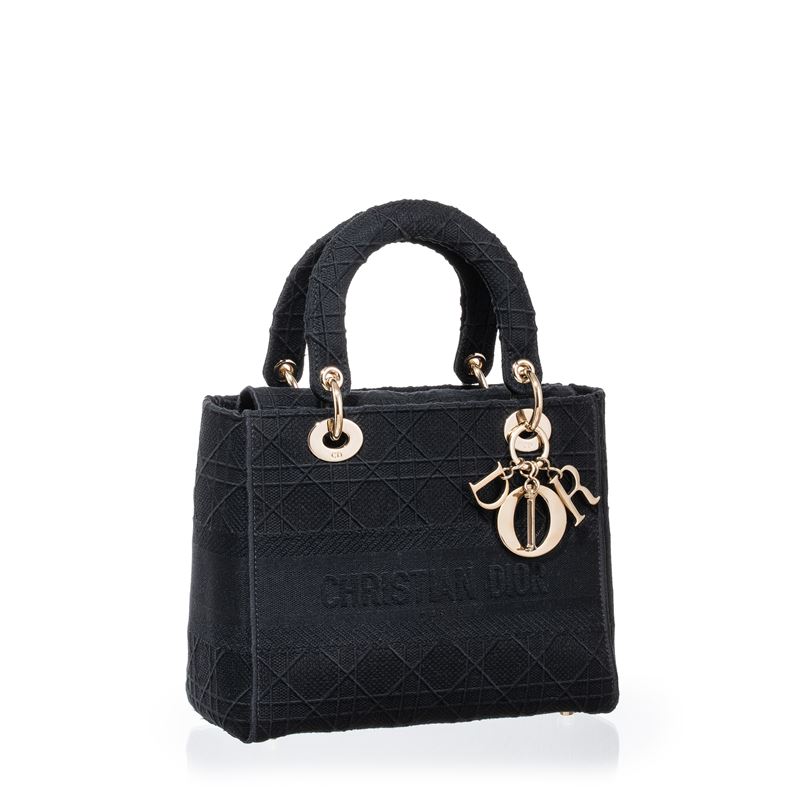 DIOR D-LITE MEDIA IN TESSUTO TRAMA CANALE COLOR NERO E HARDWARE CHAMPAGNE - 2020