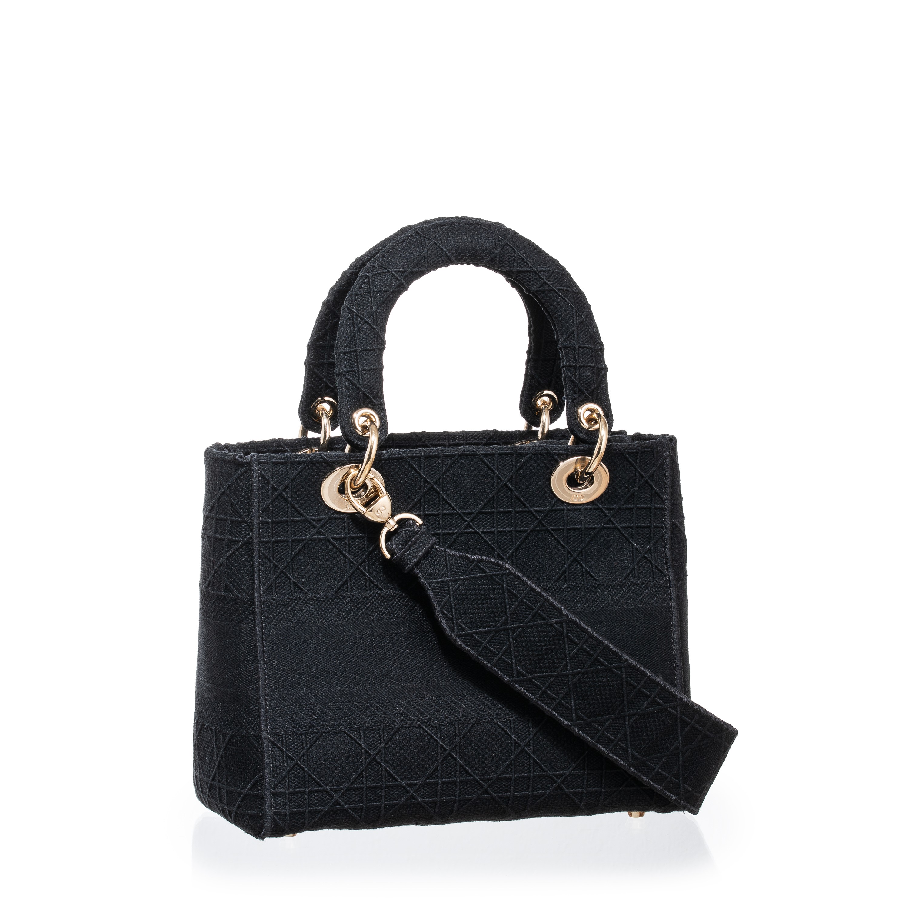 DIOR D-LITE MEDIA IN TESSUTO TRAMA CANALE COLOR NERO E HARDWARE CHAMPAGNE - 2020