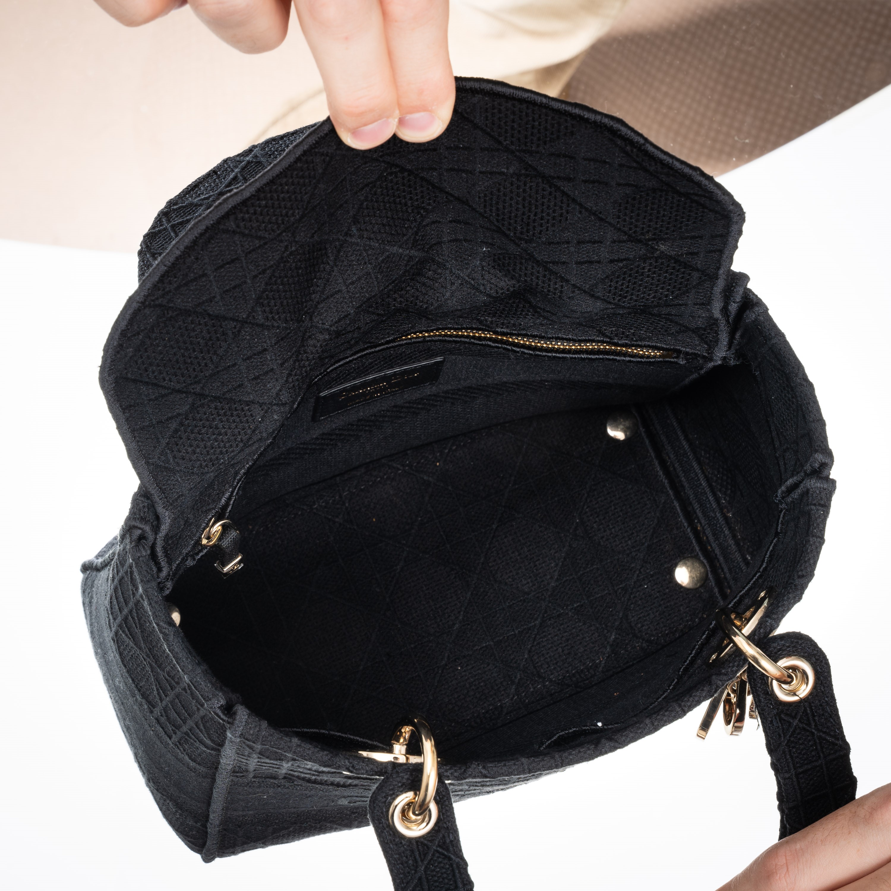 DIOR D-LITE MEDIA IN TESSUTO TRAMA CANALE COLOR NERO E HARDWARE CHAMPAGNE - 2020