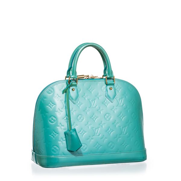 LOUIS VUITTON - LOUIS VUITTON ALMA PM MONOGRAM VERNIS AZZURRA, GHW - 2012
