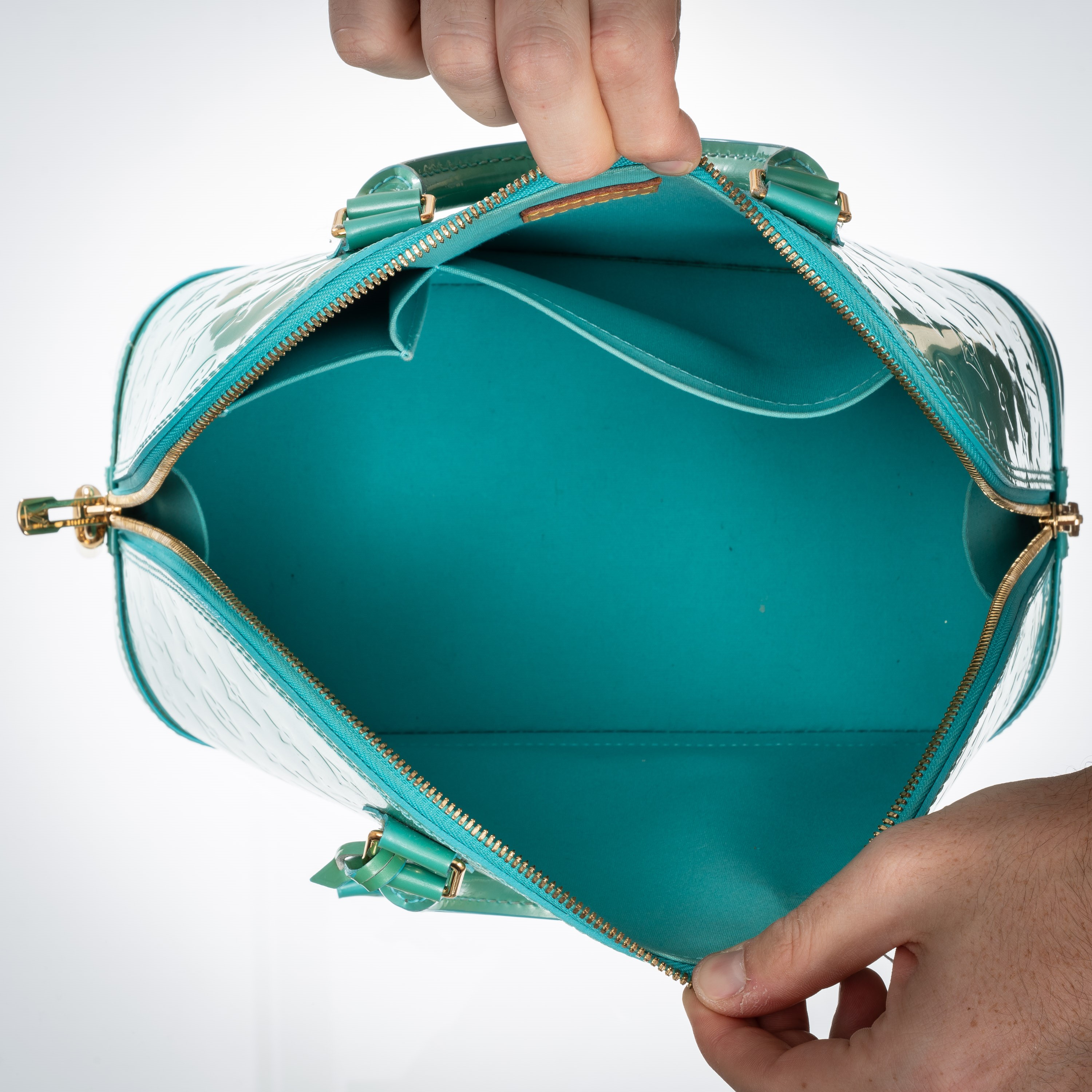 LOUIS VUITTON ALMA PM MONOGRAM VERNIS AZZURRA, GHW - 2012