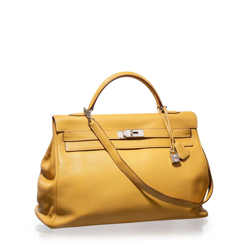 HERMÈS KELLY 40 RETOURNÉ CLEMENCE COLORE JAUNE PHW - 2009