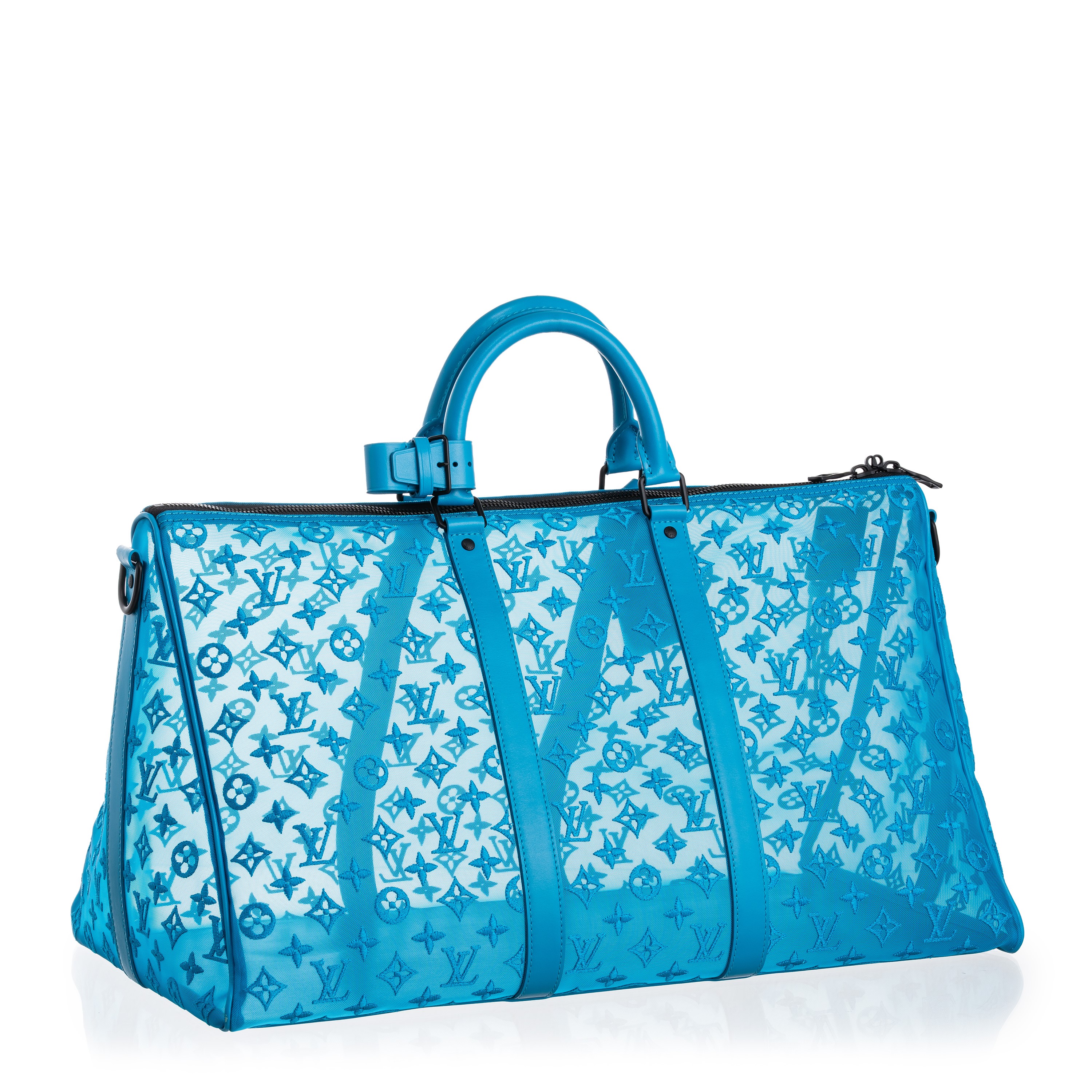 LOUIS VUITTON KEEPALL TRIANGLE BANDOULIERE 50 TURQUOISE MONOGRAMME SEE THROUGH