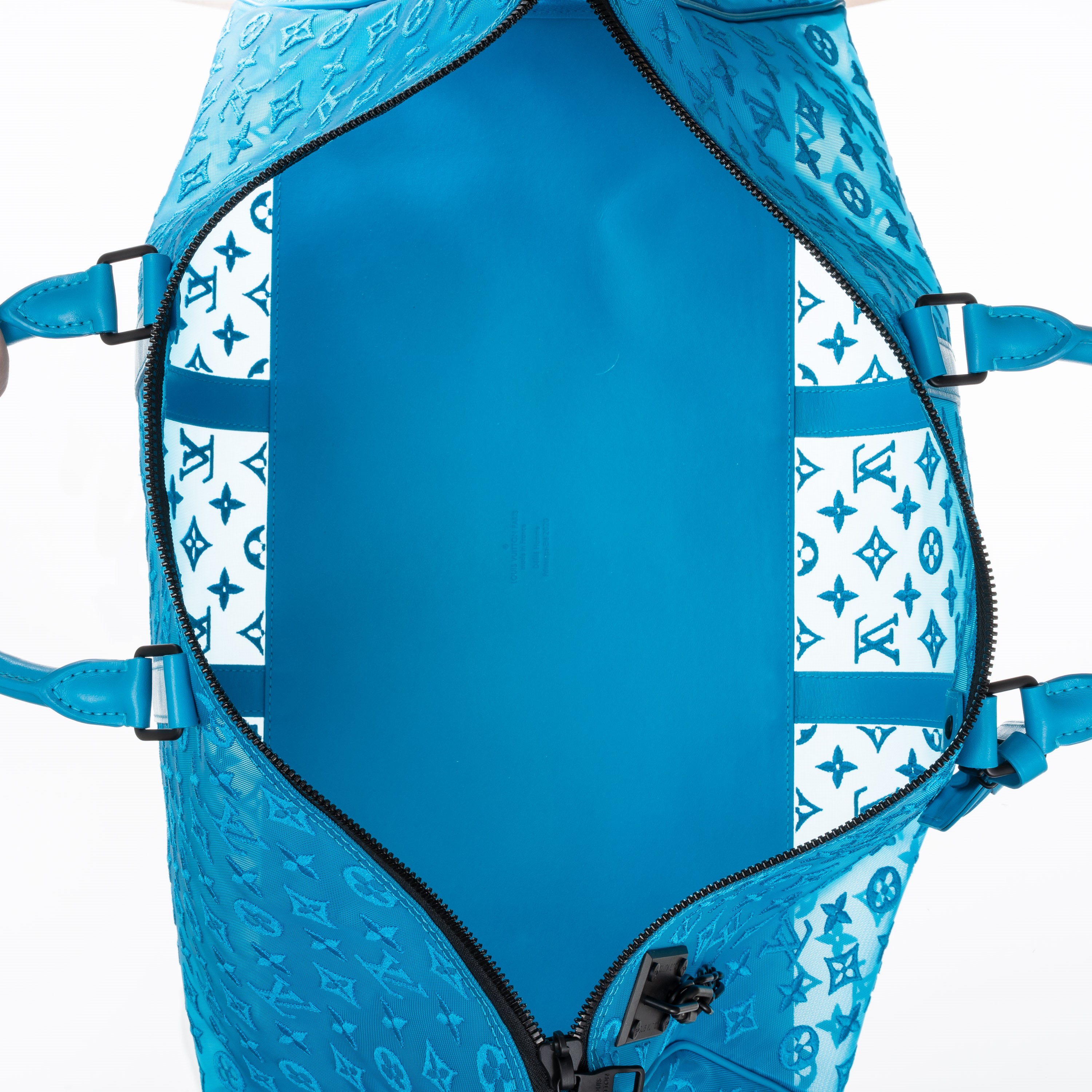 LOUIS VUITTON KEEPALL TRIANGLE BANDOULIERE 50 TURQUOISE MONOGRAMME SEE THROUGH