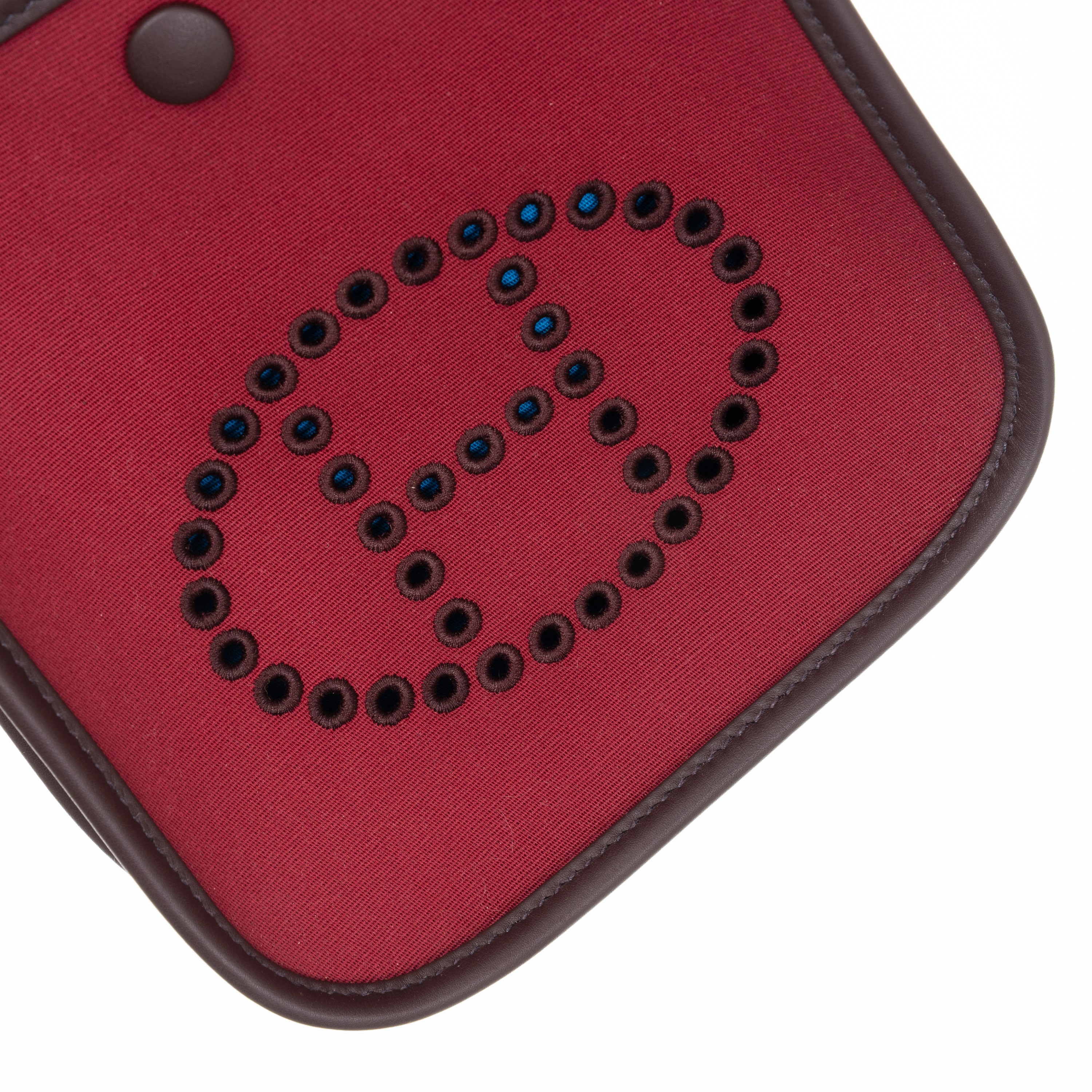 HERMÈS MINI NEO EVELYNE OFFICIER CANVAS E PELLAME SWIFT, COLOR RUBIS E ROUGE SELLIER, INTERNO BLU...