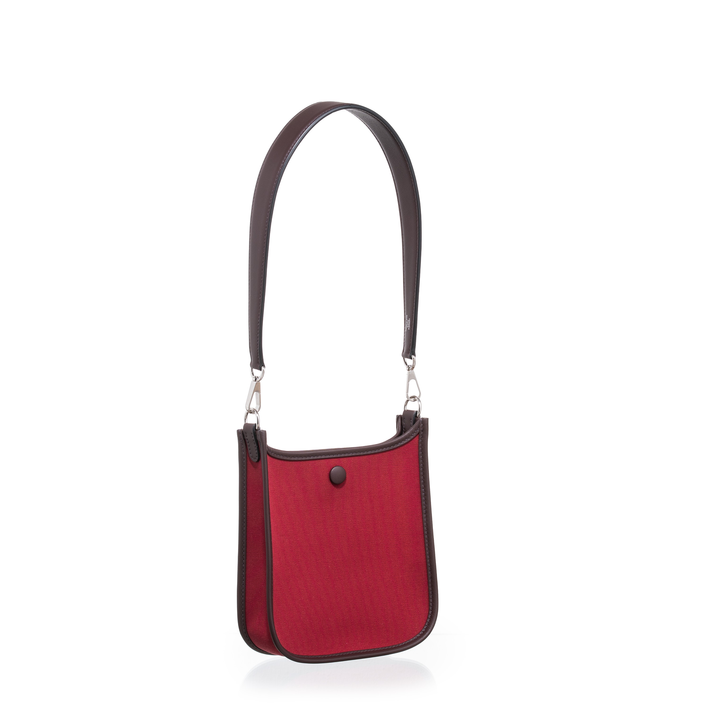 HERMÈS MINI NEO EVELYNE OFFICIER CANVAS E PELLAME SWIFT, COLOR RUBIS E ROUGE SELLIER, INTERNO BLU...