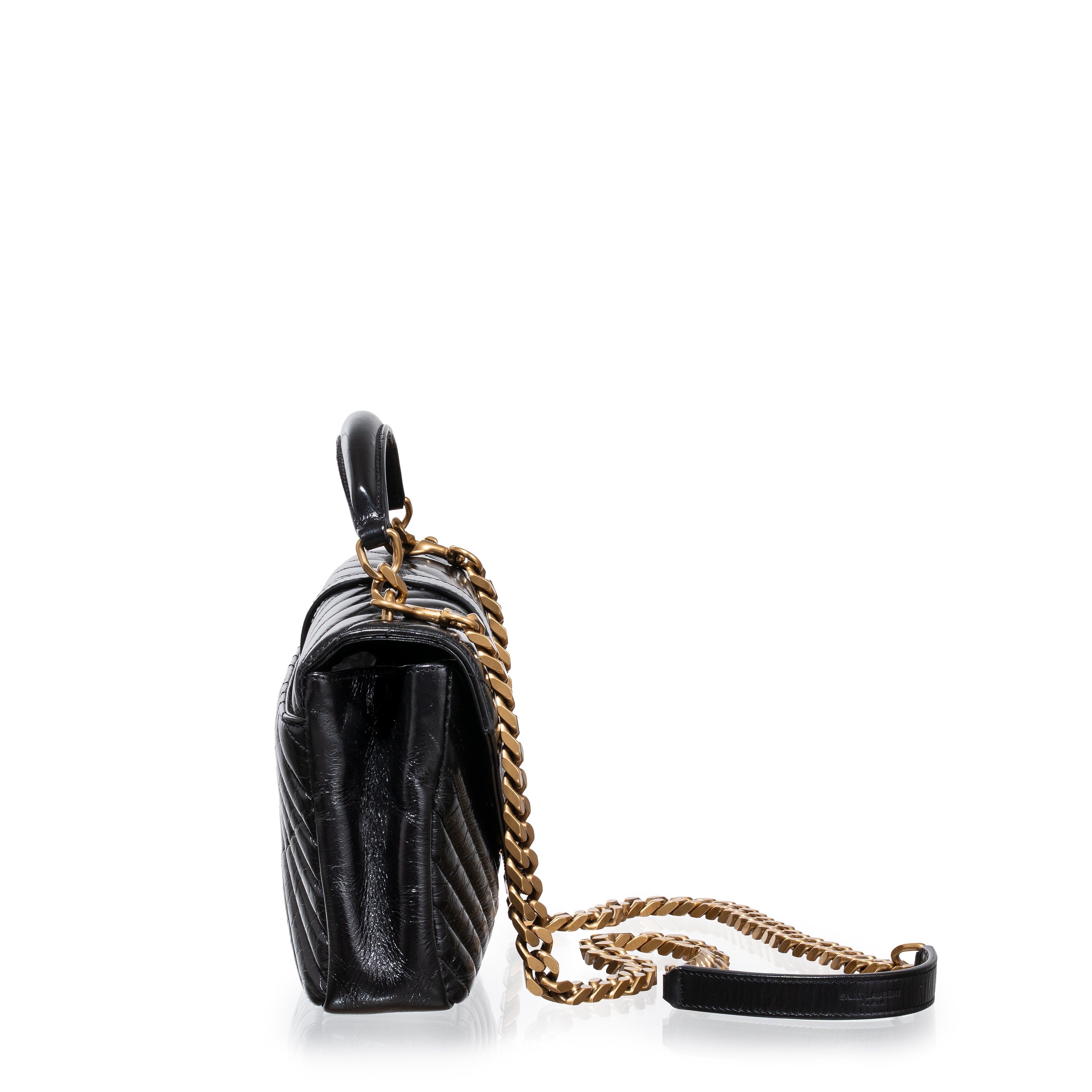 SAINT LAURENT COLLEGE PELLE CRAQUELÉ NERA E HARDWARE DORATO