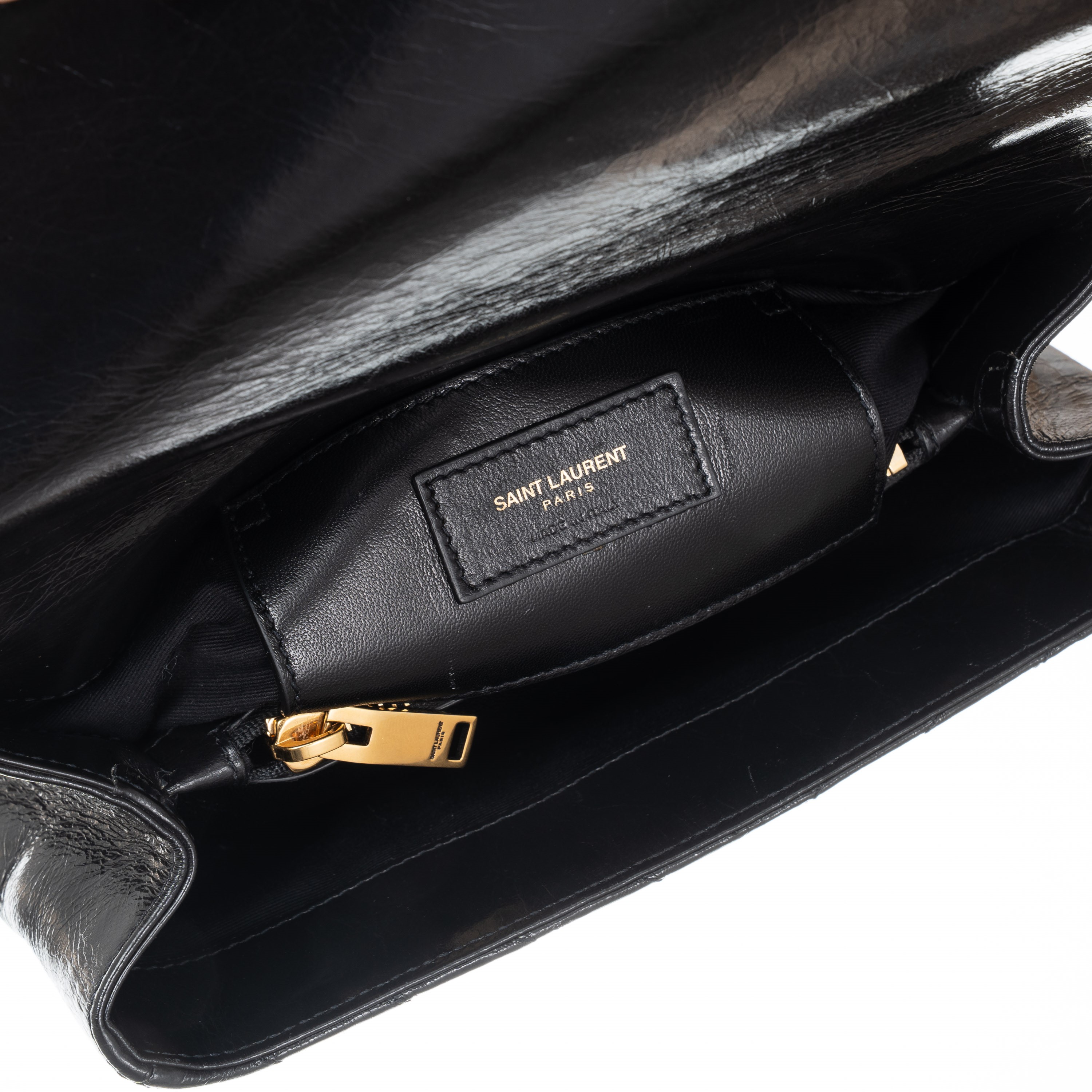 SAINT LAURENT COLLEGE PELLE CRAQUELÉ NERA E HARDWARE DORATO