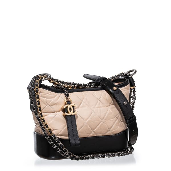 CHANEL - CHANEL BORSA GABRIELLE SMALL IN PELLE EFFETTO INVECCHIATO BEIGE E NERA