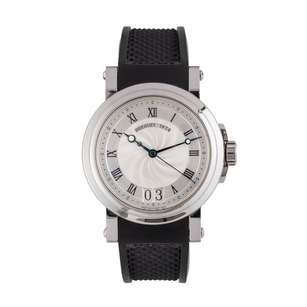 BREGUET - BREGUET - MARINE OROLOGIO SOLO TEMPO A CARICA AUTOMATICA IN ACCIAIO CON QUADRANTE BITONALE GUILLOCHE' CON DATARIO AD ORE SEI