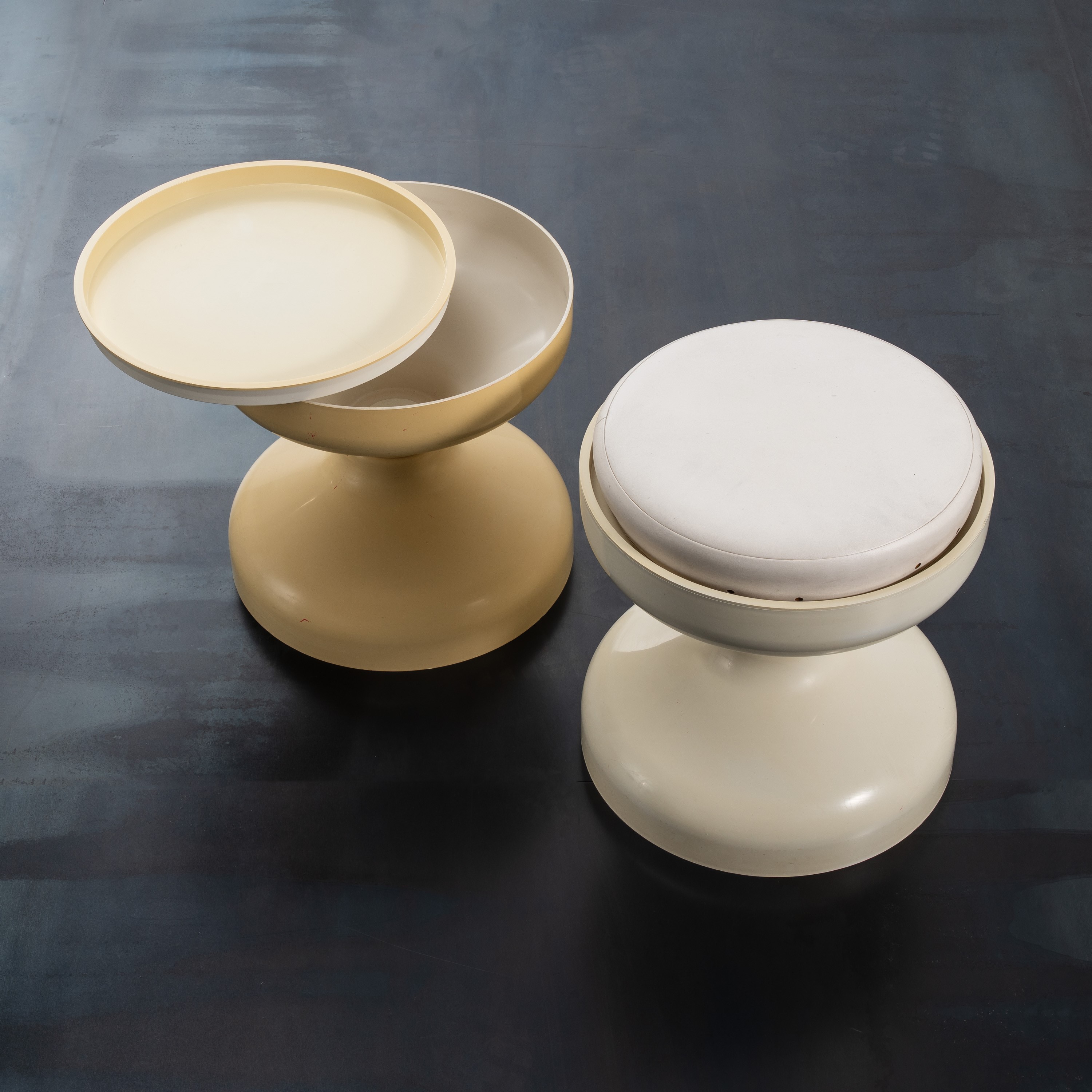 ACHILLE E PIERGIACOMO CASTIGLIONI, COPPIA ROCCHETTI STOOL/ SIDE TABLE