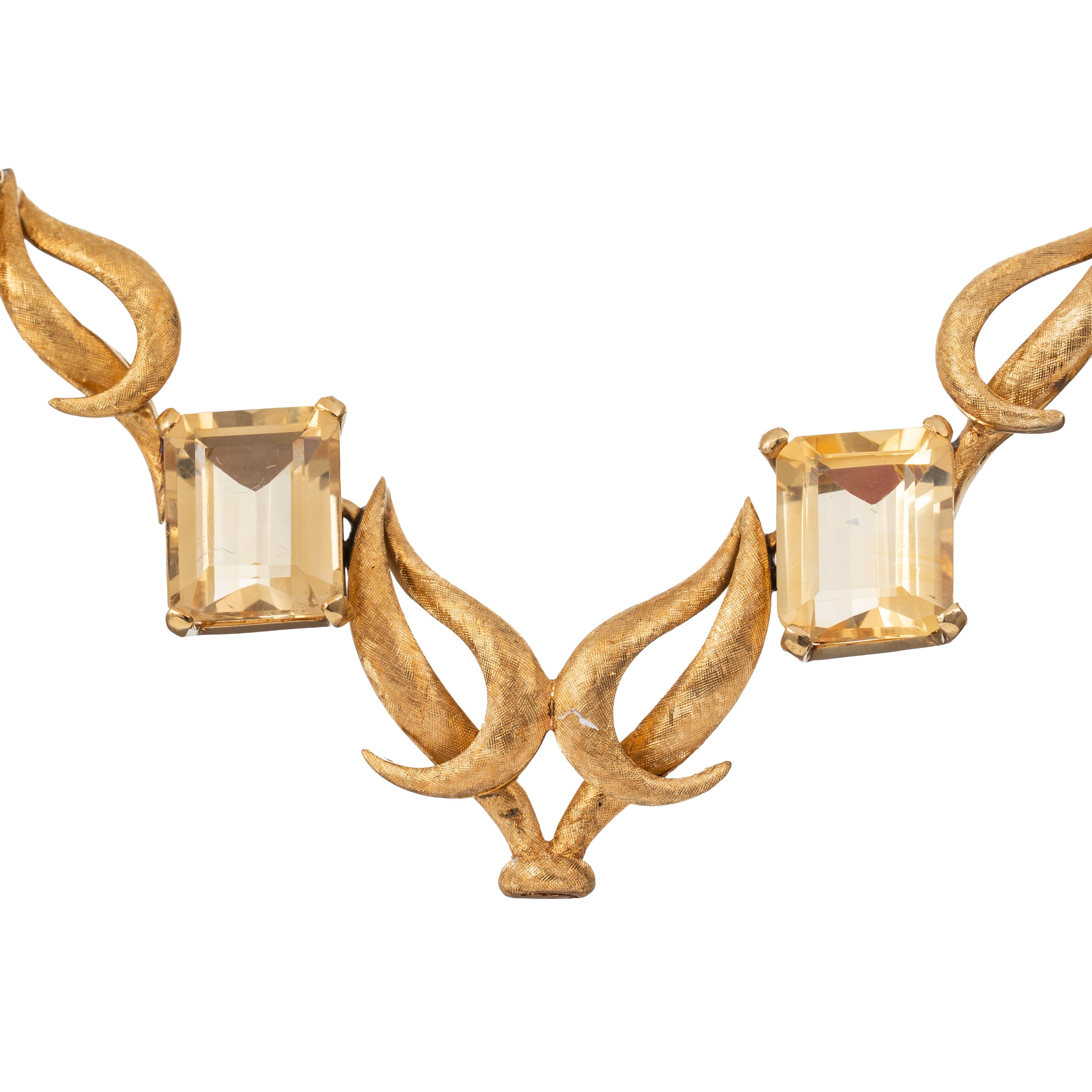 SPILLA E GIROCOLLO IN ORO GIALLO E QUARZI CITRINI