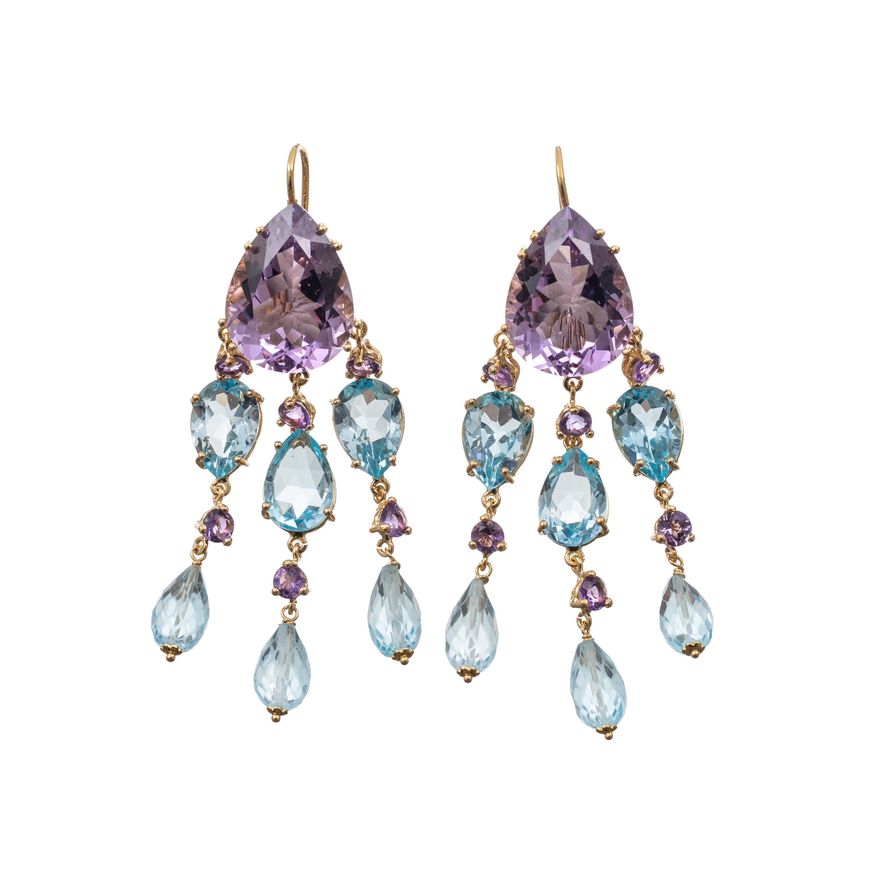 ORECCHINI IN ORO GIALLO CON AMETISTE E TOPAZI AZZURRI
