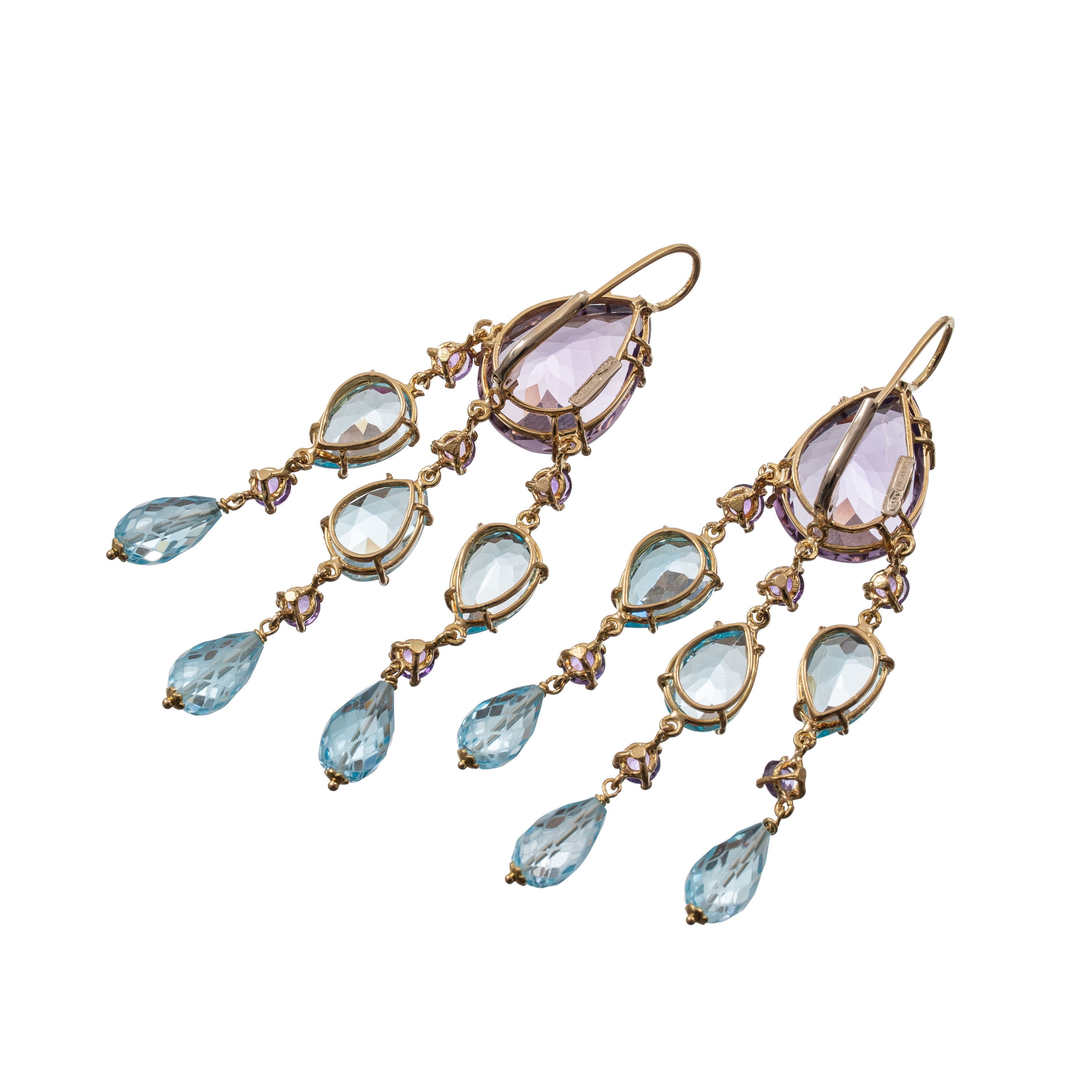 ORECCHINI IN ORO GIALLO CON AMETISTE E TOPAZI AZZURRI