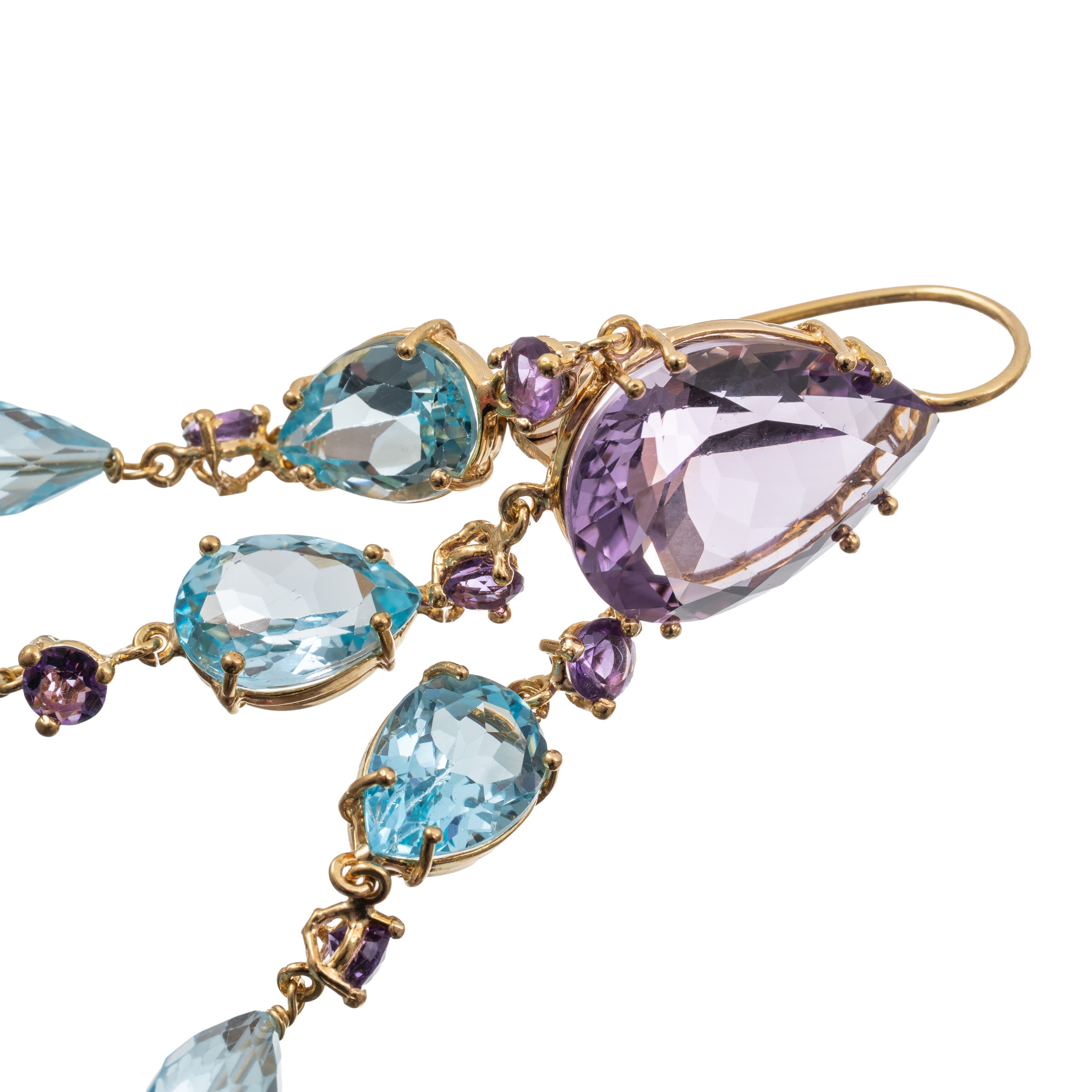 ORECCHINI IN ORO GIALLO CON AMETISTE E TOPAZI AZZURRI