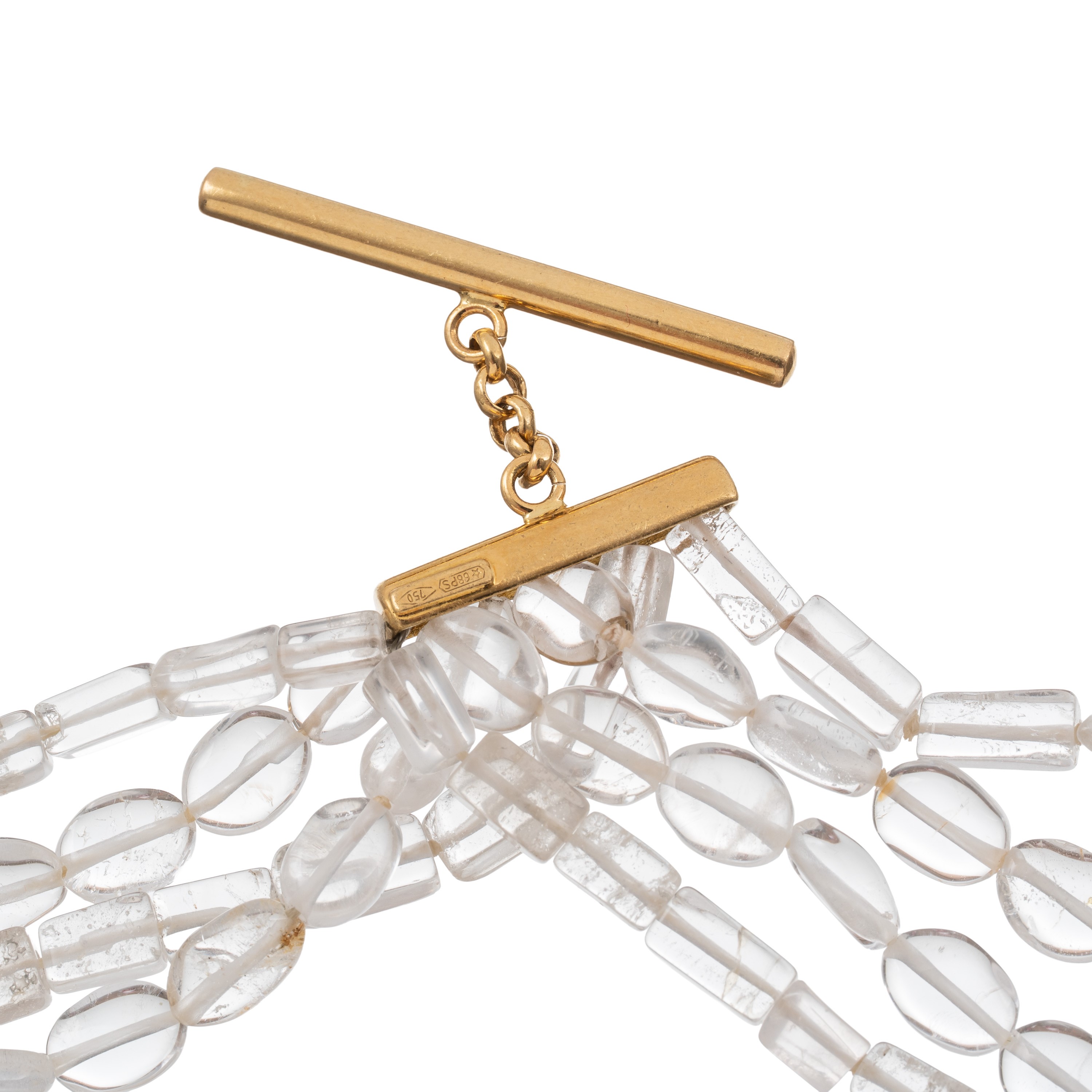 BRACCIALE IN CRISTALLO DI ROCCA E ACQUAMARINA CON CHIUSURA IN ORO GIALLO