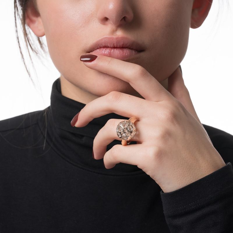 POMELLATO - ANELLO IN ORO ROSA CON CRISTALLI DI ROCCA