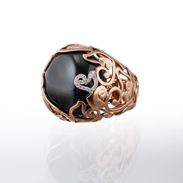 CHANTECLER - CHANTECLER - ANELLO IN ORO ROSA E ONICE