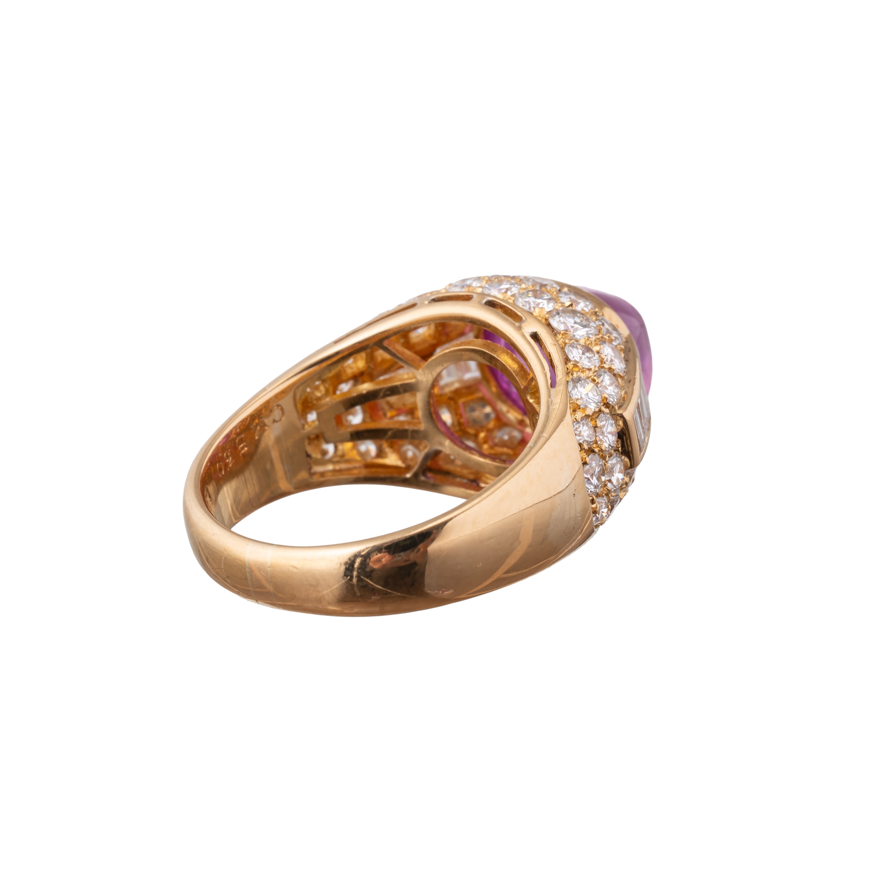 BULGARI - ANELLO "TROMBINO" IN ORO GIALLO CON ZAFFIRO ROSA E DIAMANTI