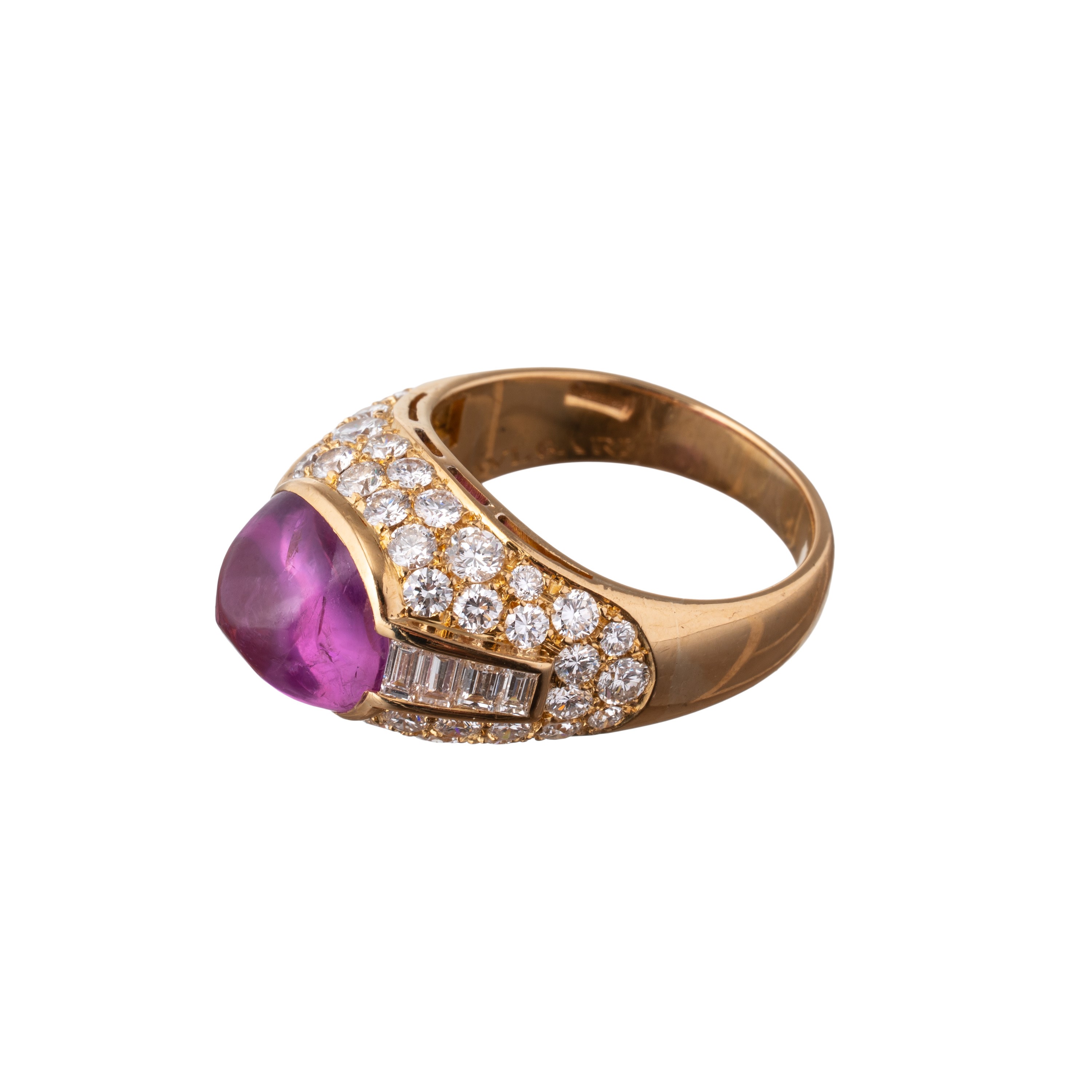 BULGARI - ANELLO "TROMBINO" IN ORO GIALLO CON ZAFFIRO ROSA E DIAMANTI