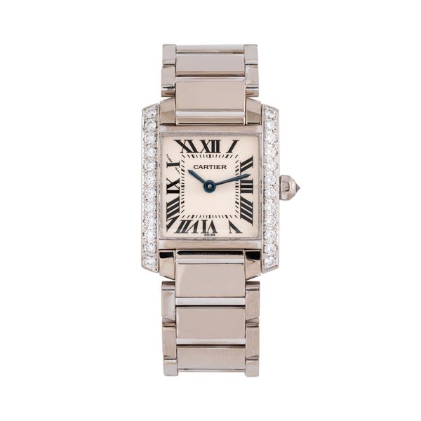 CARTIER - CARTIER - TANK FRANCAISE OROLOGIO SOLO TEMPO AL QUARZO IN ORO BIANCO 18KT E BRILLANTI