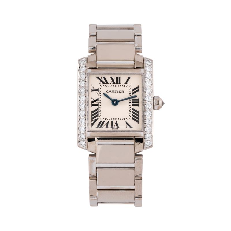 CARTIER - TANK FRANCAISE OROLOGIO SOLO TEMPO AL QUARZO IN ORO BIANCO 18KT E BRILLANTI