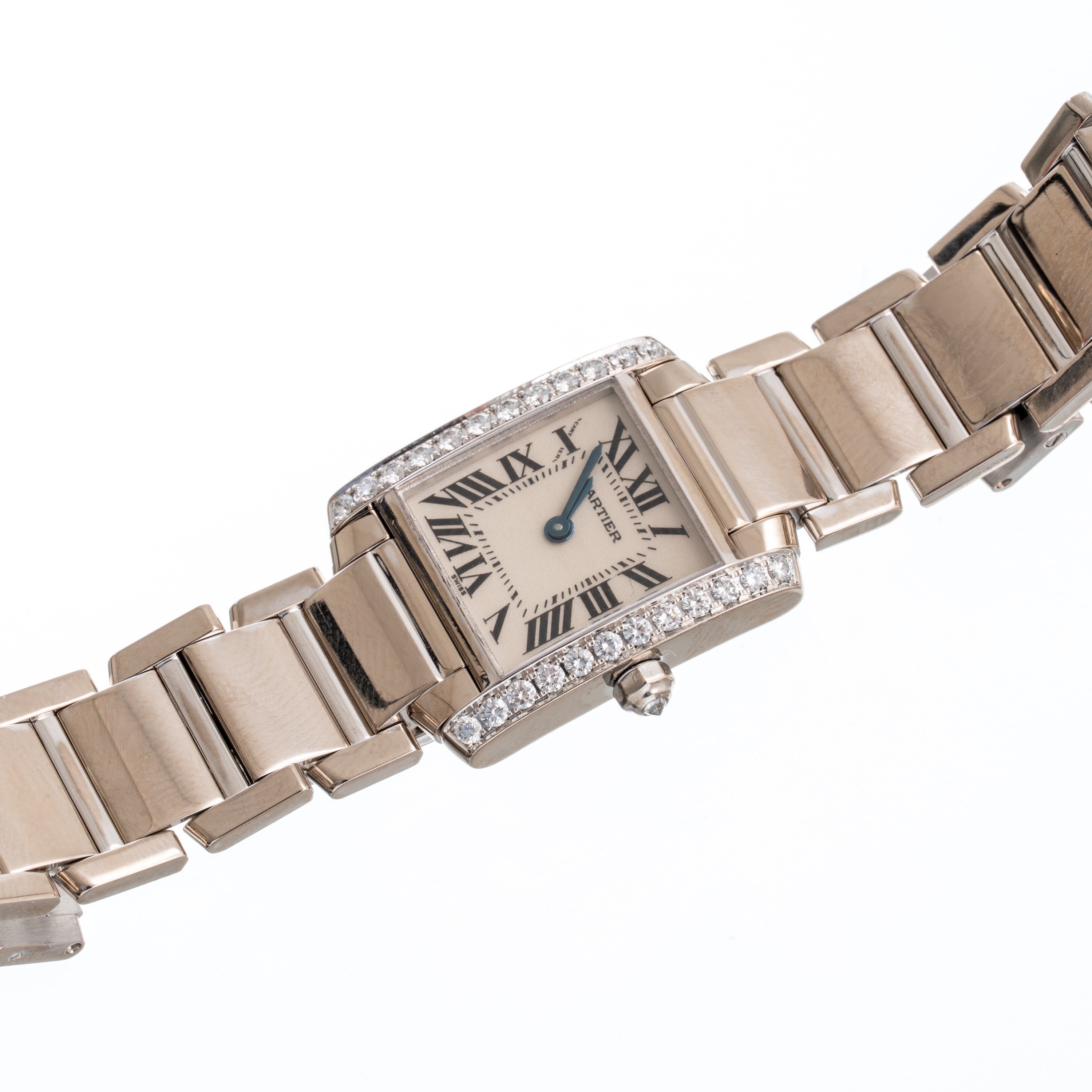 CARTIER - TANK FRANCAISE OROLOGIO SOLO TEMPO AL QUARZO IN ORO BIANCO 18KT E BRILLANTI