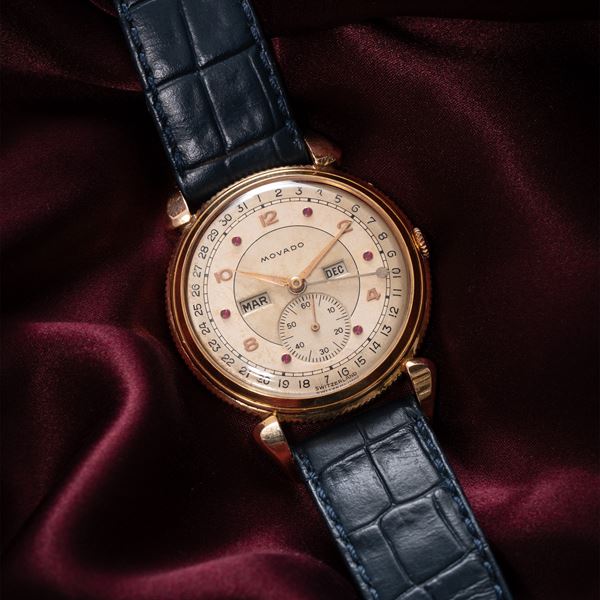 MOVADO - MOVADO - CALENDOGRAF TRIPLO CALENDARIO A CARICA MANUALE IN ORO ROSA 18KT CON QUADRANTE BITONALE E INDICI RUBINI