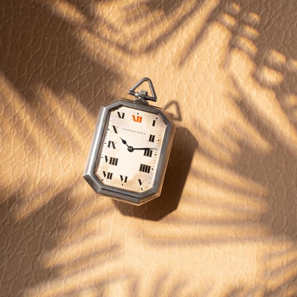 UNIVERSAL WATCH - UNIVERSAL WATCH OROLOGIO DA TASCA OTTAGONALE A CARICA MANUALE IN ARGENTO CON QUADRANTE BIANCO