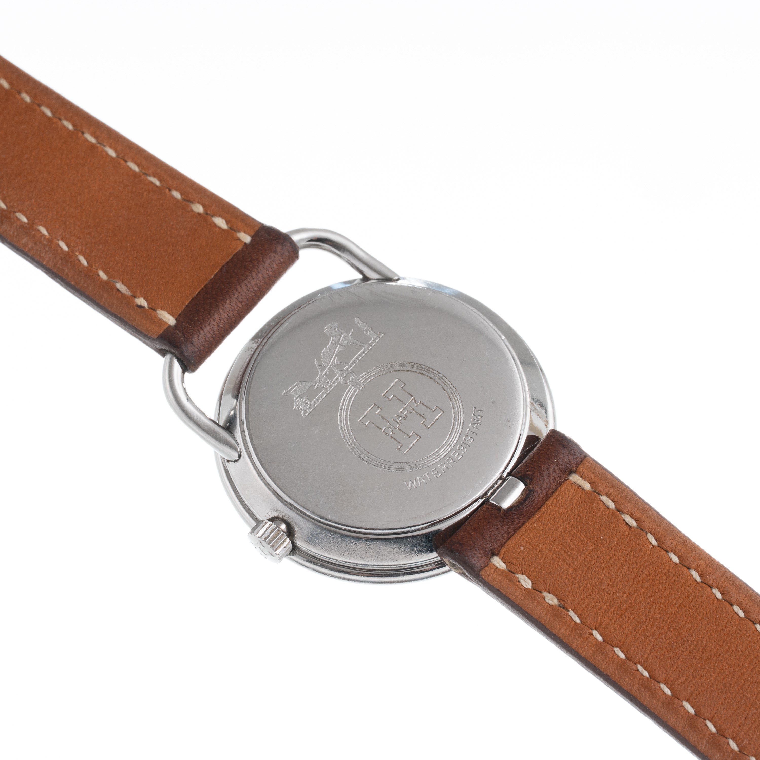 HERMES OROLOGIO SOLO TEMPO AL QUARZO IN ACCIAIO CON QUADRANTE BIANCO E DATARIO AD ORE TRE