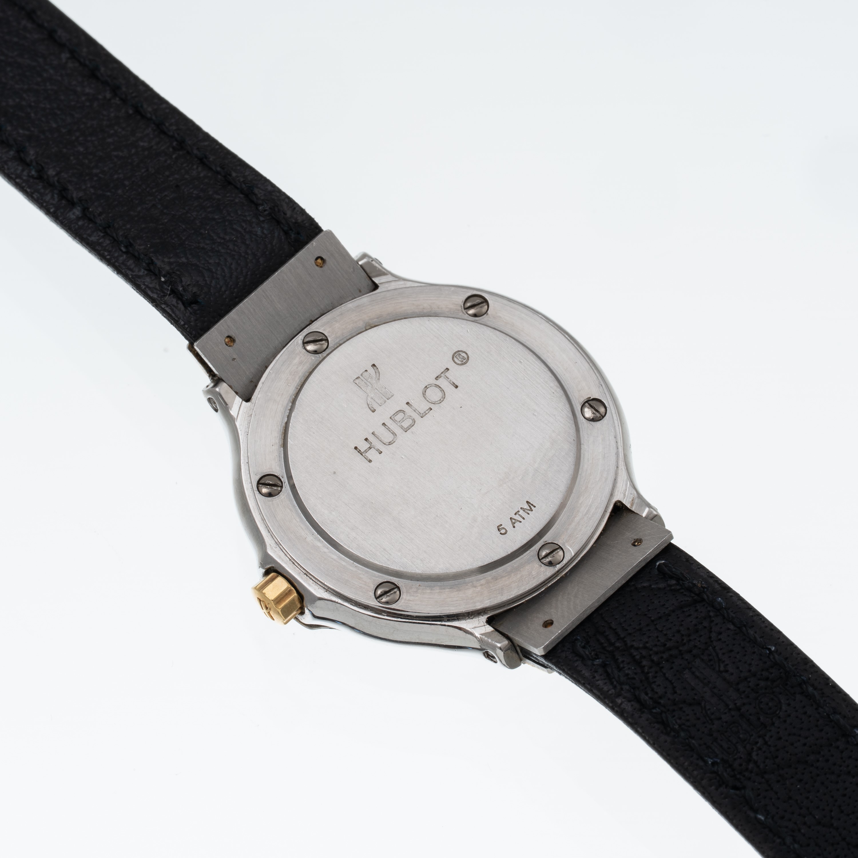 HUBLOT - MDM OROLOGIO SOLO TEMPO AL QUARZO INACCIAIO E ORO GIALLO 18 KT CON QUADRANTE NERO, SECON...