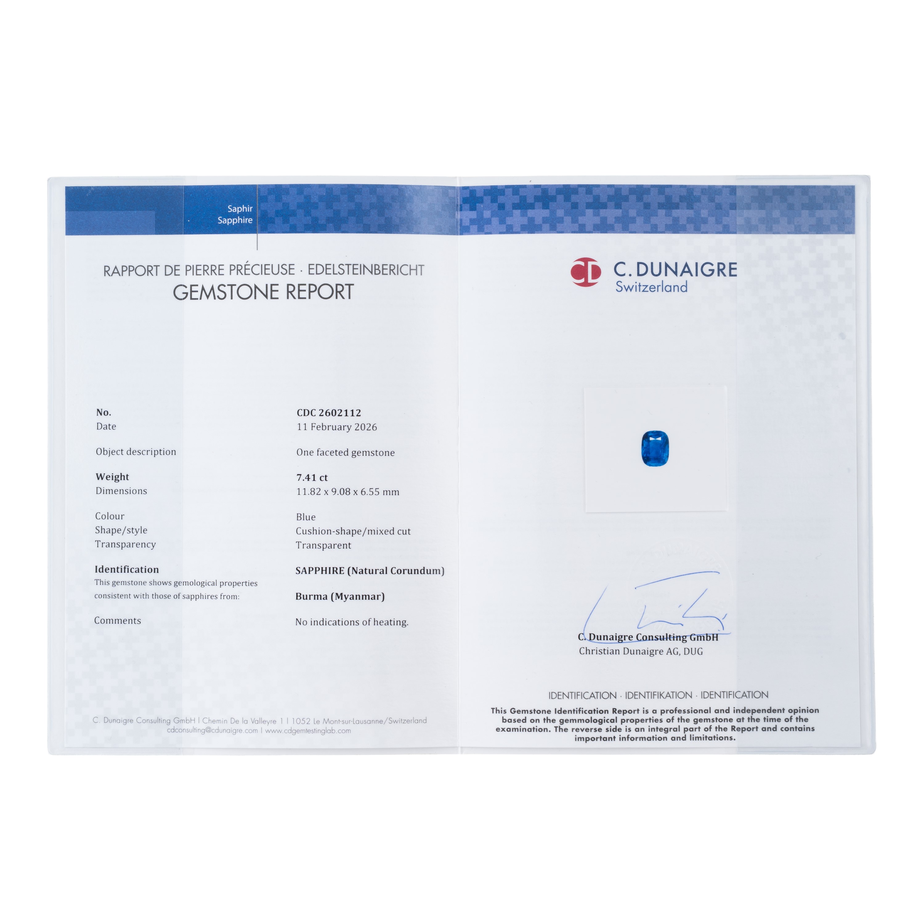 ANELLO IN ORO BIANCO 18 KT CON ZAFFIRO BURMA NO HEAT