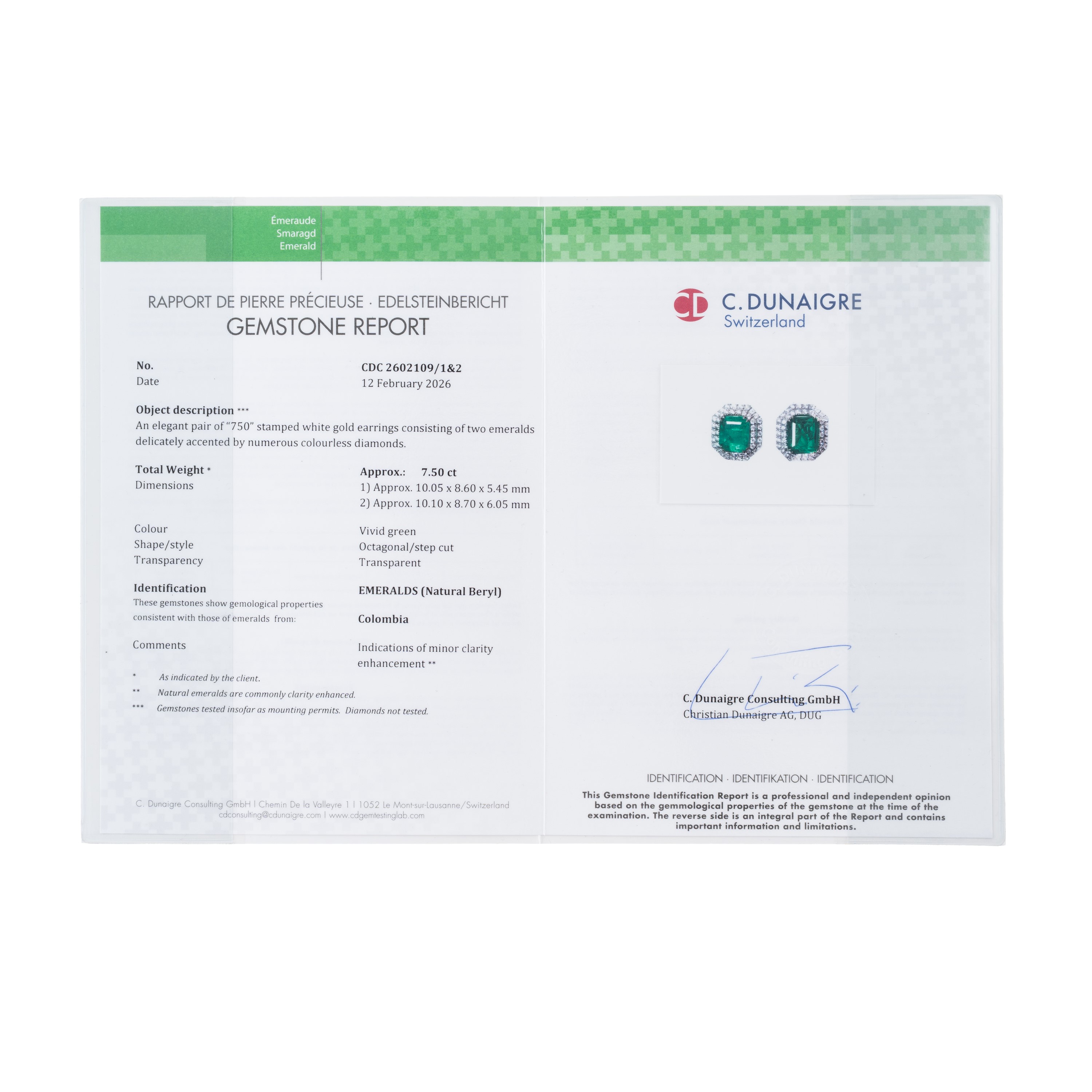 COPPIA DI ORECCHINI IN ORO BIANCO 18 KT CON DIAMANTI E SMERALDI