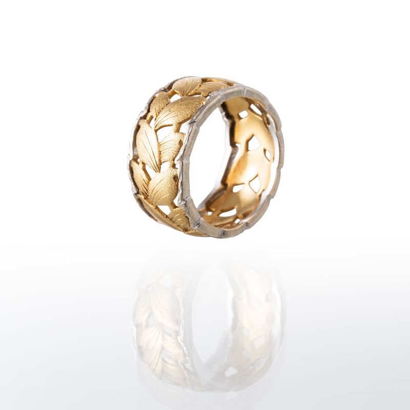 ANELLO BUCCELLATI IN ORO GIALLO E BIANCO 18 KT