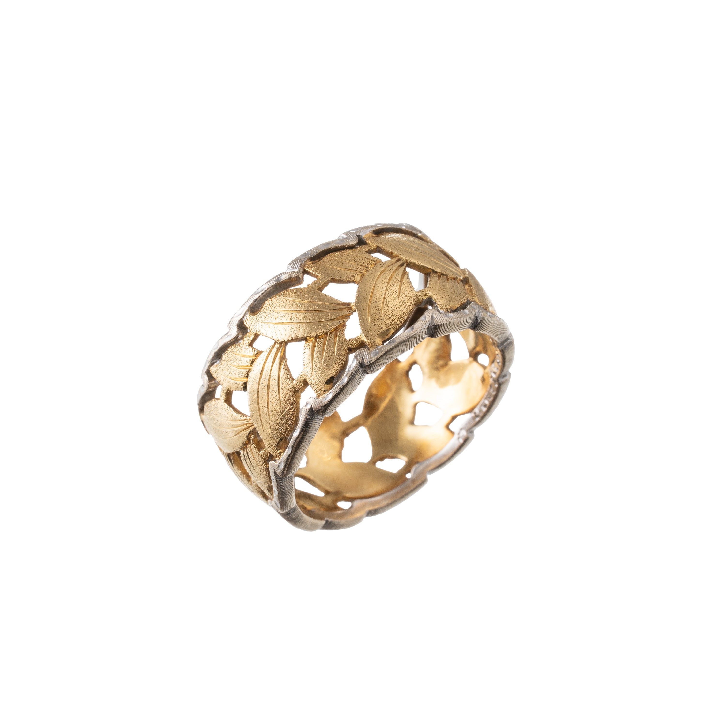 ANELLO BUCCELLATI IN ORO GIALLO E BIANCO 18 KT