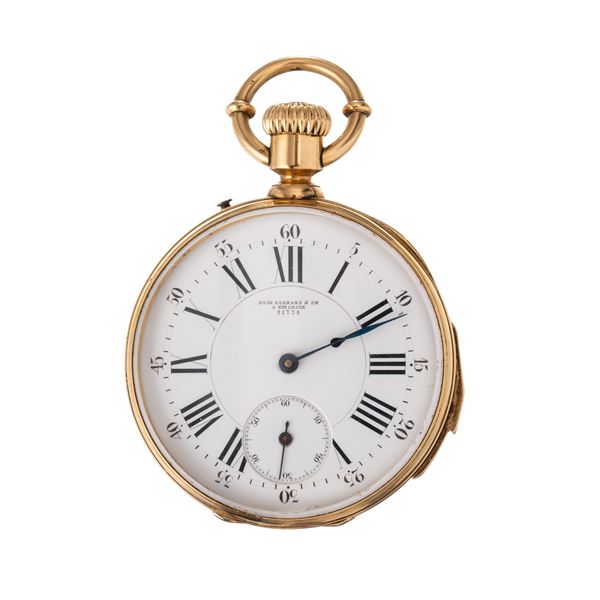 EUGENE BORNAND &amp; CIE - EUGENE BORNAND & CIE  OROLOGIO DA TASCA RIPETIZIONE QUARTI A CARICA MANUALE IN ORO GIALLO 18 KT E QUADRANTE IN PORCELLANA