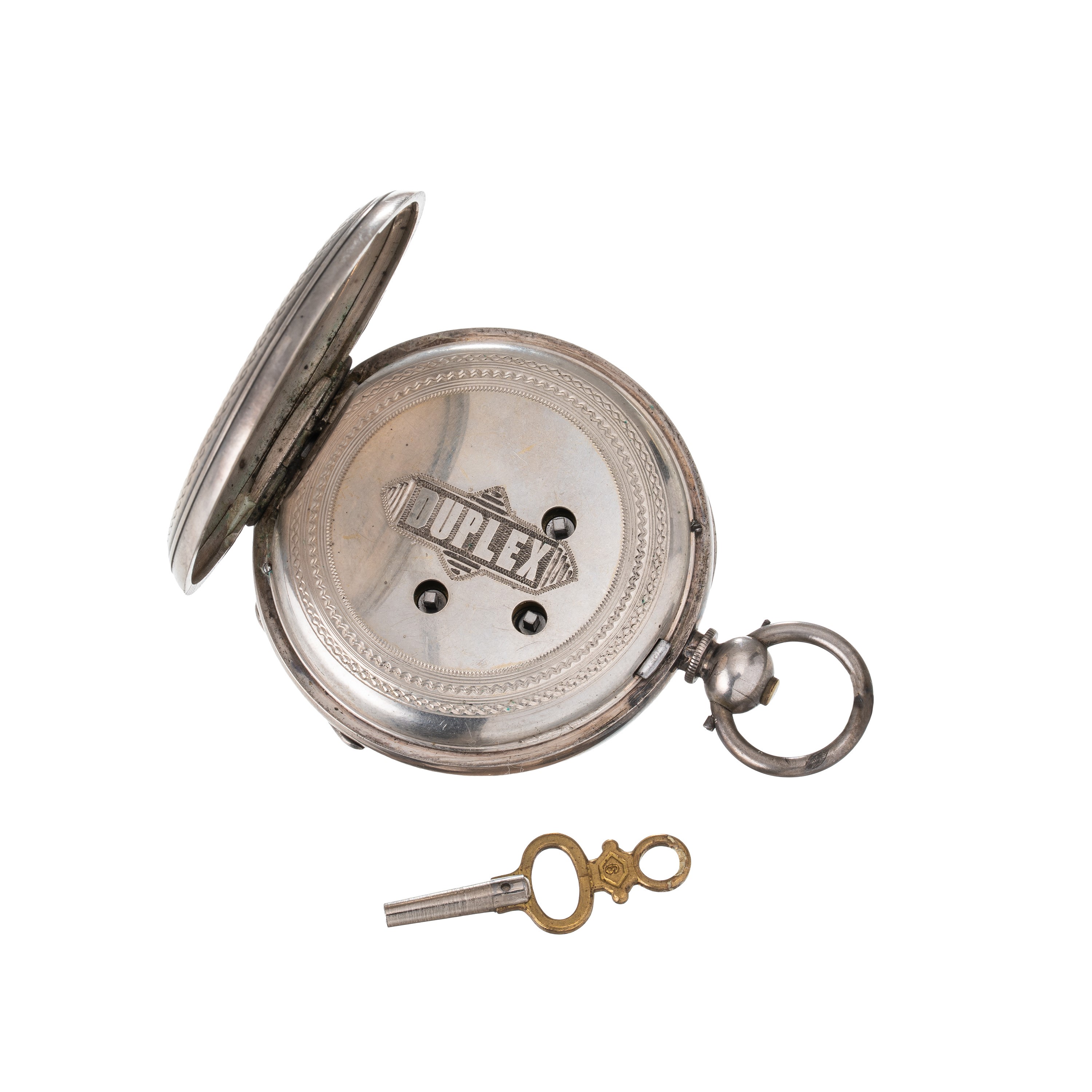 DUPLEX OROLOGIO DA TASCA IN ARGENTO DUAL TIME CON DATARIO E SECONDI MORTI