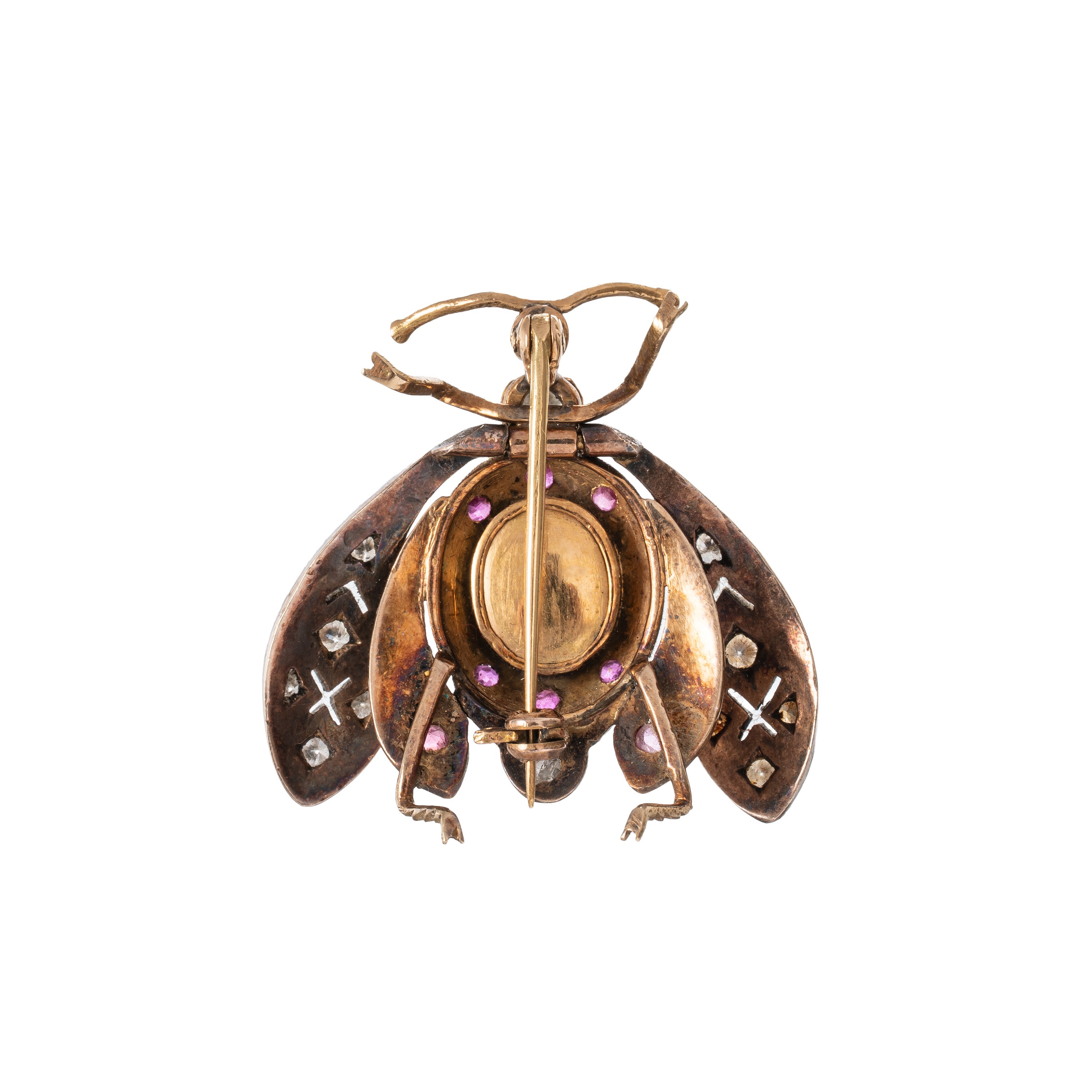 SPILLA IN ORO 9 KT A FORMA DI APE CON DIAMANTE E PIETRE VARIE