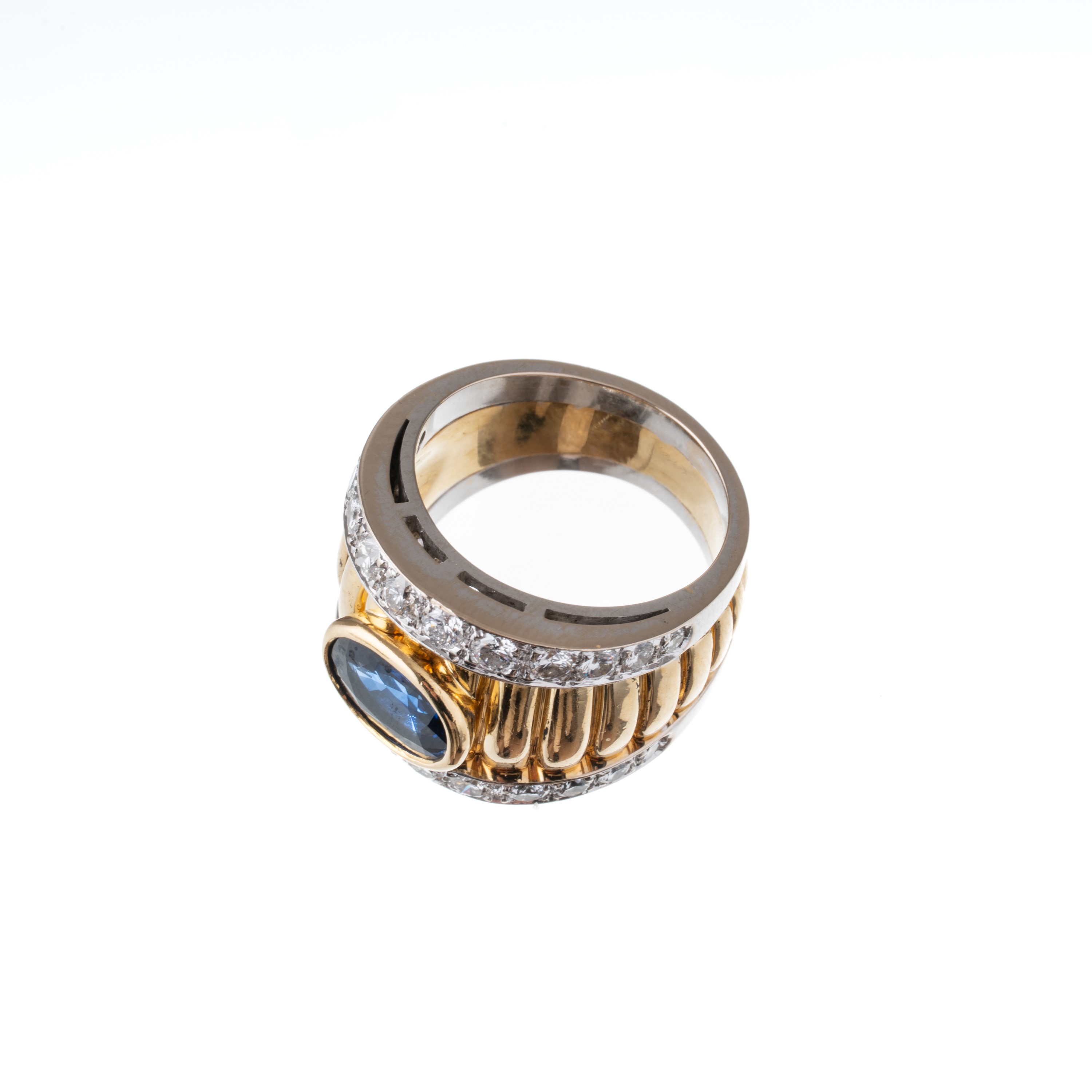 ANELLO IN ORO GIALLO E BIANCO 18 KT CON ZAFFIRO INTENSE BLUE