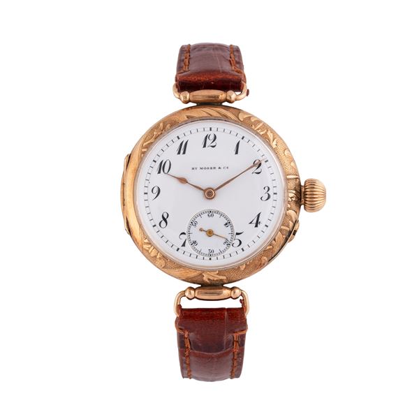 HY MOSER &amp; CIE - HY MOSER & CIE OROLOGIO SOLO TEMPO A CARICA MANUALE IN ORO ROSA 14 KT CON ANSE MOBILI E QUADRANTE IN PORCELLANA CON INDICI BREGUET NERI