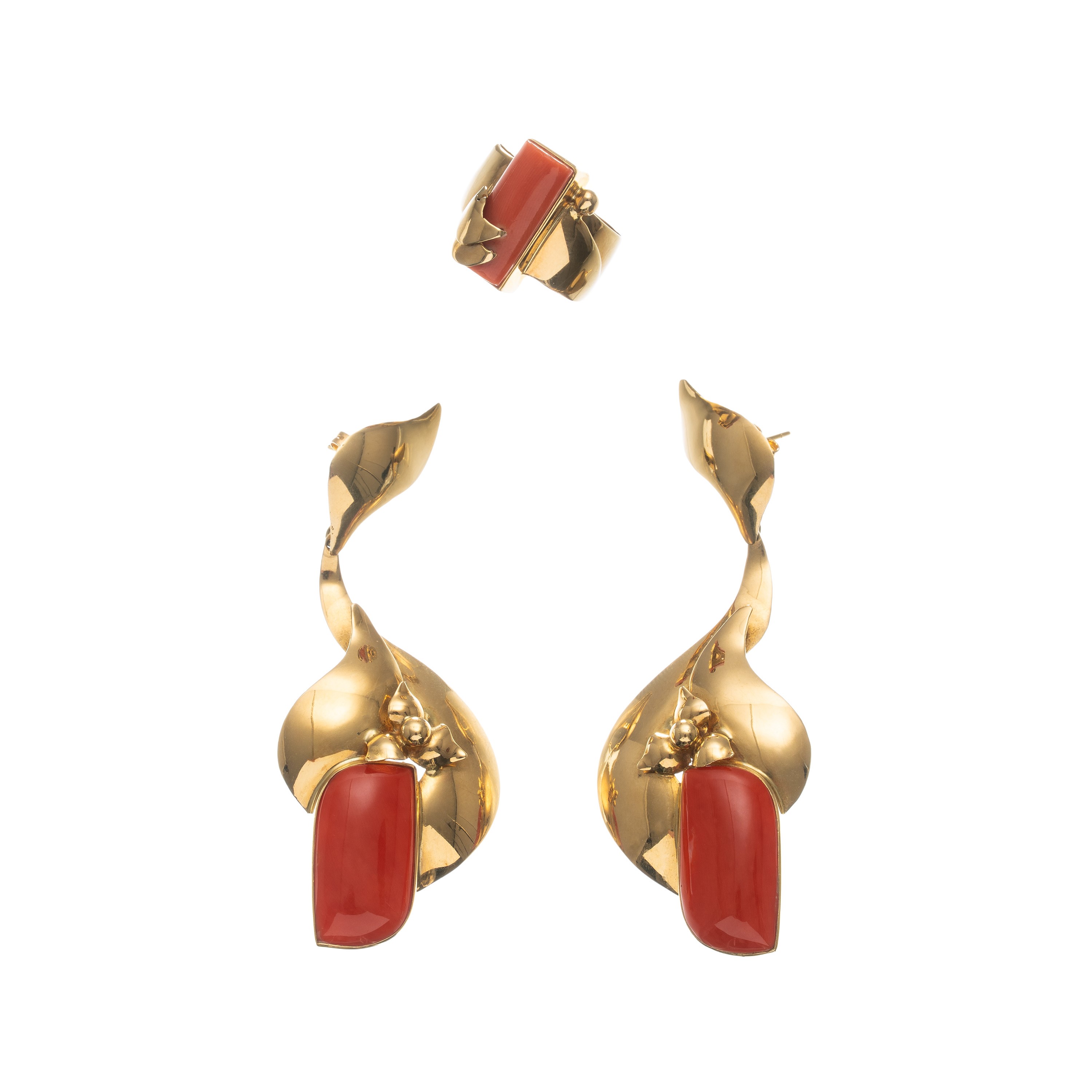 PAROURE IN ORO GIALLO 18 KT E CORALLI ORIENTALI